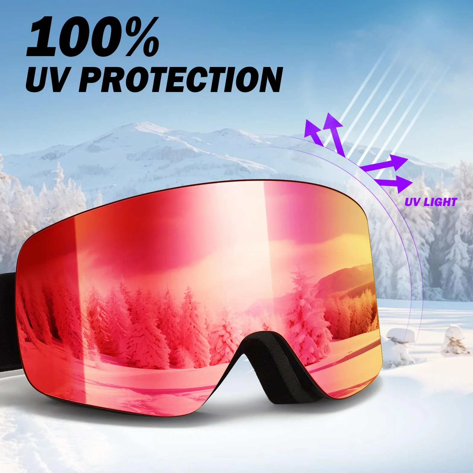 Gafas de Esquí YH227 OTG Ajustable Protección UV Anti-Niebla Snowboard Nieve Espejo