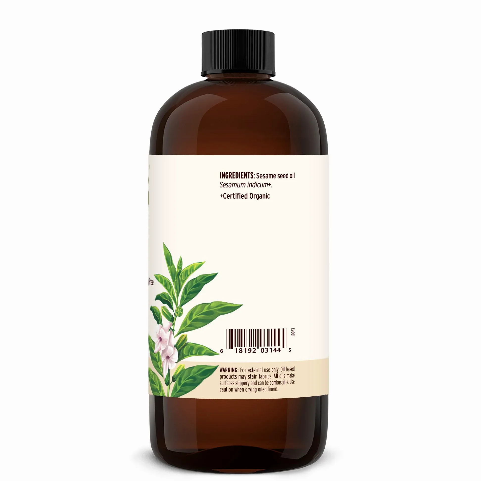 Sesame Oil, Certified Organic, 16 oz - Pure, Unrefined - The Most Traditional of All Oils Used in Ayurveda, Good for Vata & Kapha