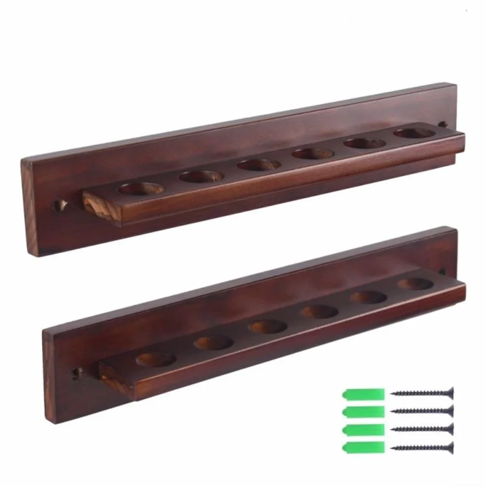 QOXEZY Soporte de madera para tacos de billar montado en la pared, rojo vino