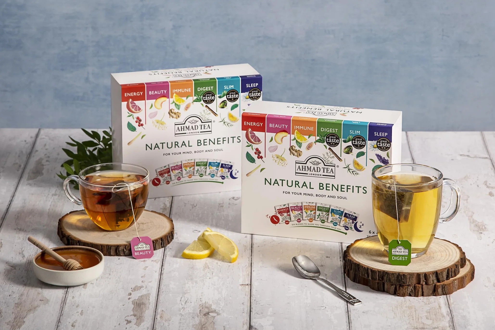Ahmad Tea Paquete de selección de té funcional Natural Benefit | infusiones de té verde, frutas y hierbas, regalo perfecto para té de hierbas, 60 bolsitas de té | 6 mezclas