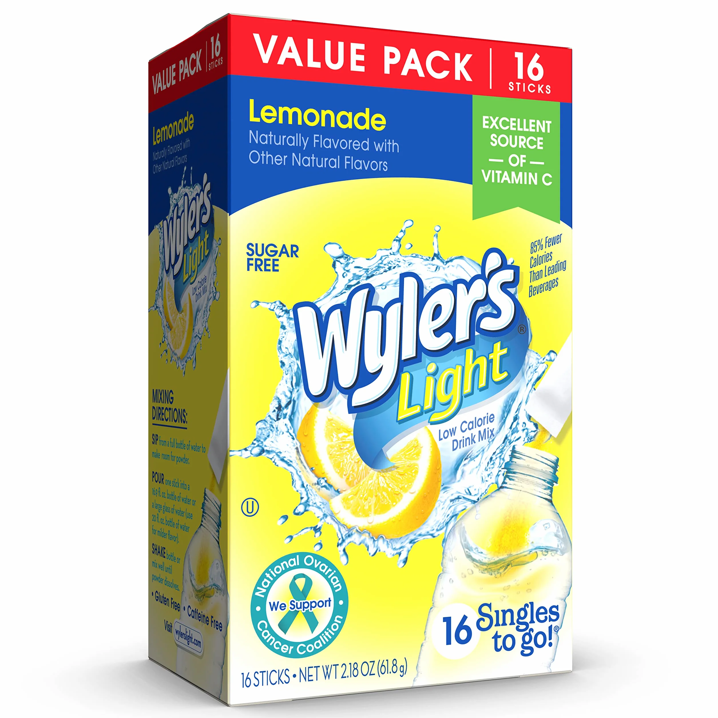 Wyler's Light Singles To Go Bebida en Polvo Limonada Paquete de 16, 6 Cajas 96 Porciones