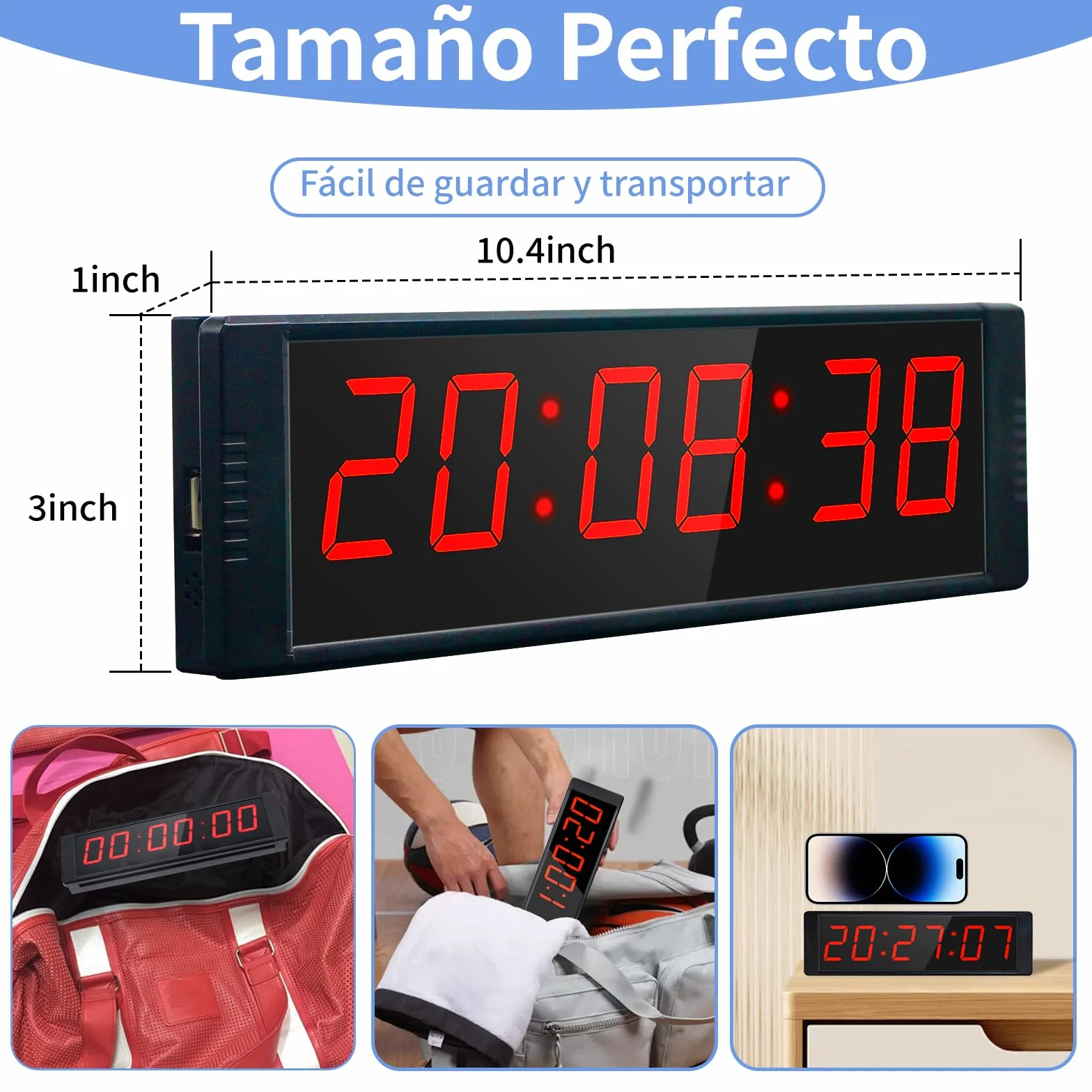 Gym Timer Digital 12/24H con Botón Inicio/Parada y Mando a Distancia, Cronómetro Deportivo con Soporte para Fitness
