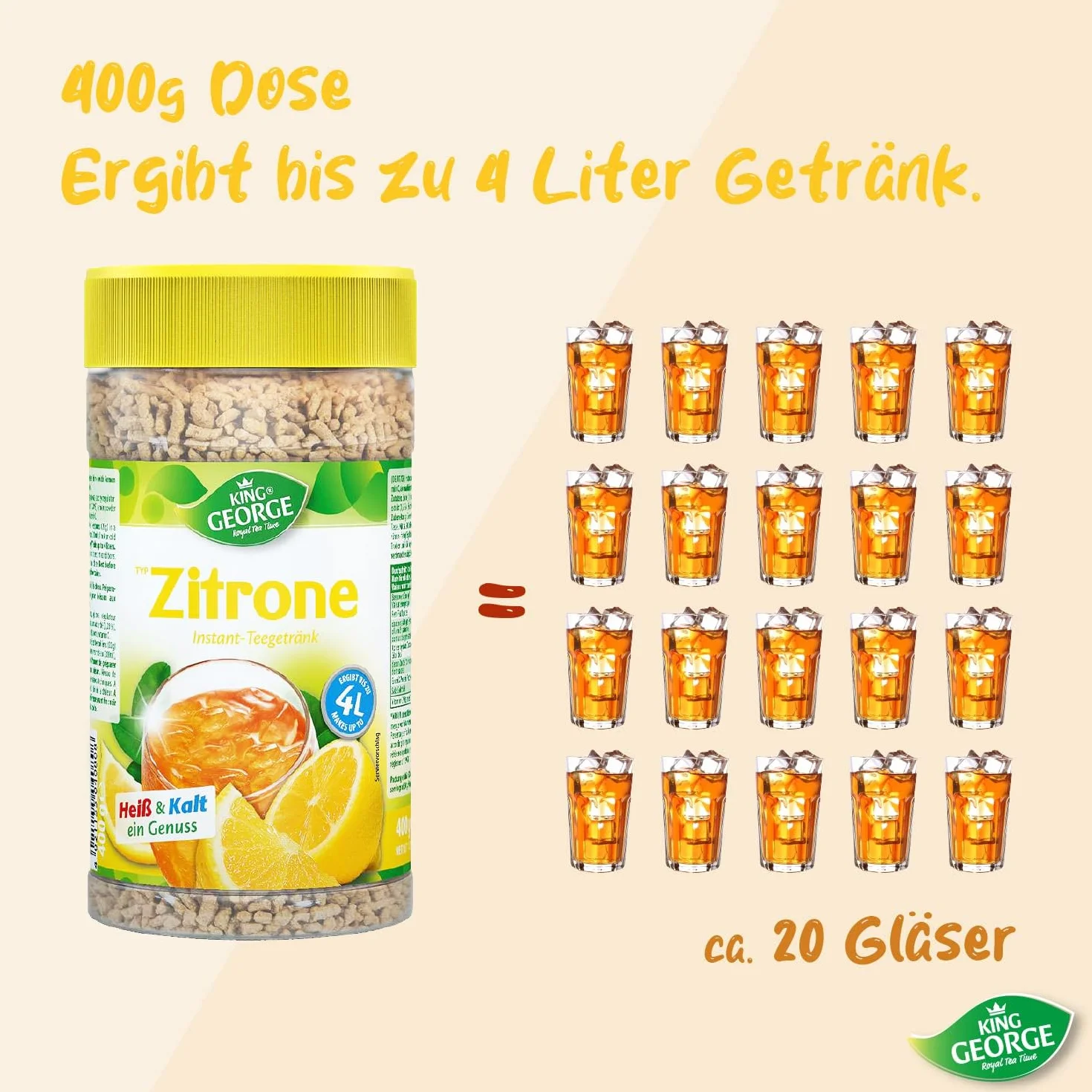 King George Bebida de té instantánea de limón, 12 x 400 g Bebida de té instantánea de cítricos y limón con Vitamina C, Paquete económico de té en Migas, Bebida en Polvo, Bebida refrescant