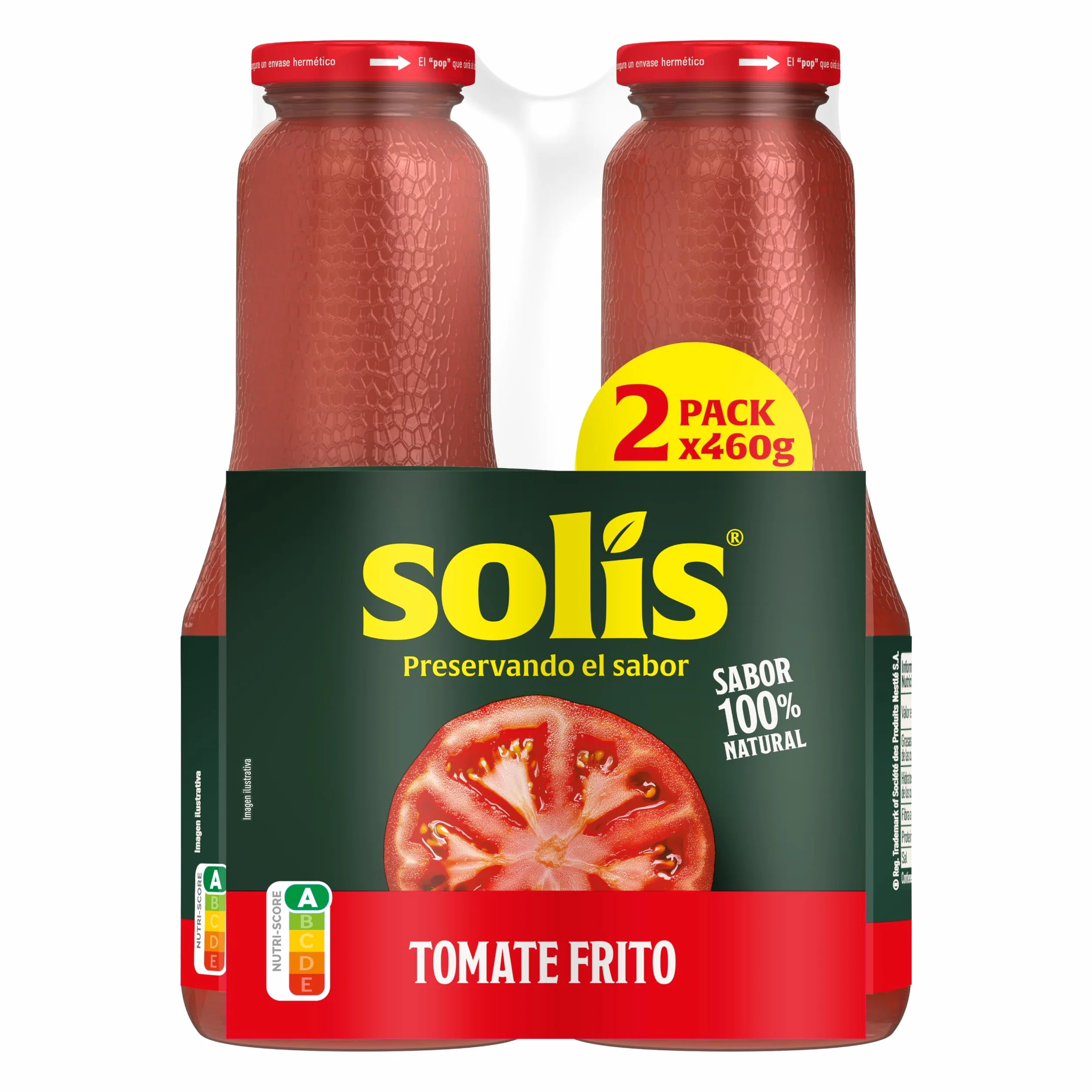 SOLÍS Tomate Frito Clásico Bipack Frasco Cristal - Sin Gluten - 2 x 460g