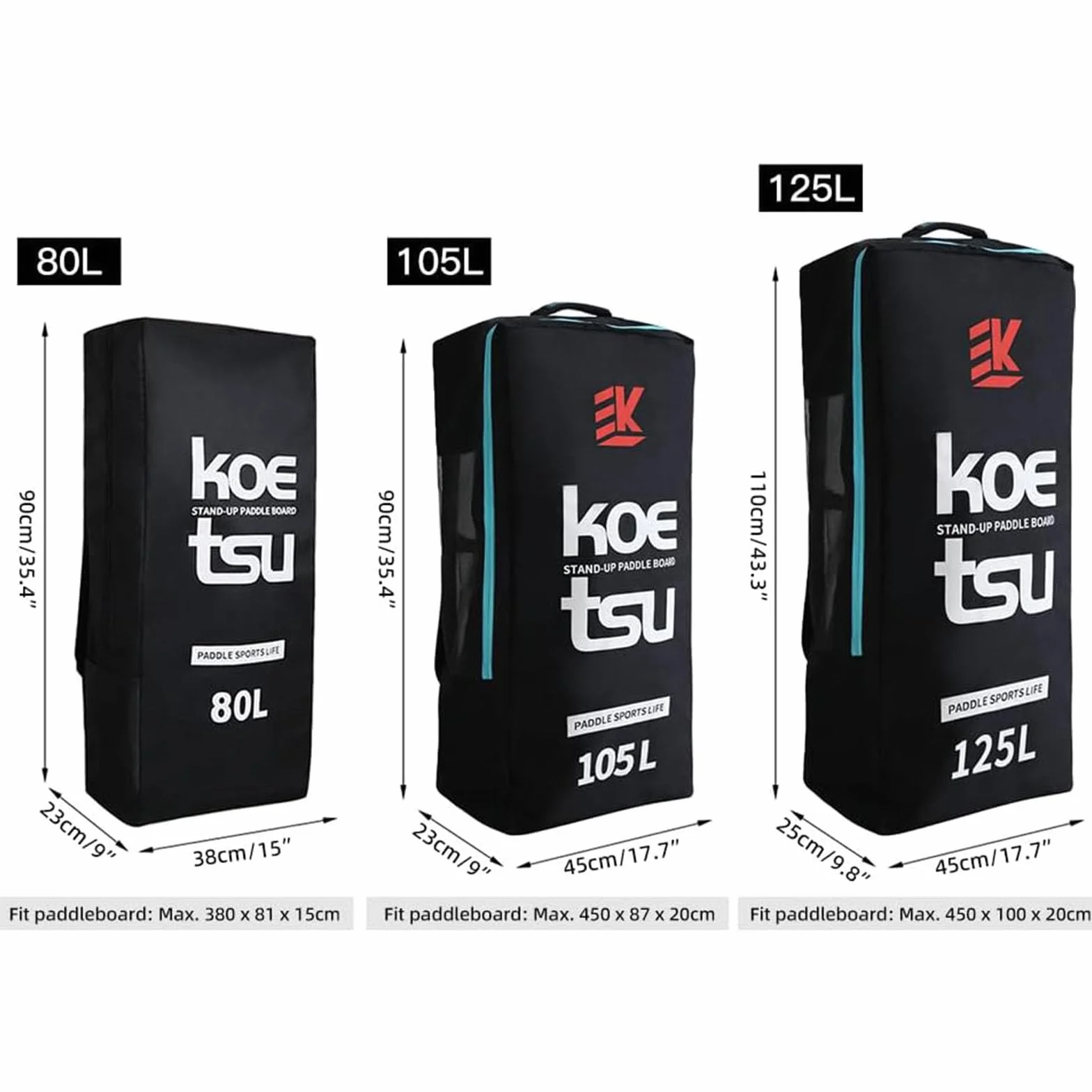 Mochila para Tabla de Paddle Surf 105L Tela Oxford Impermeable Gran Capacidad Negro
