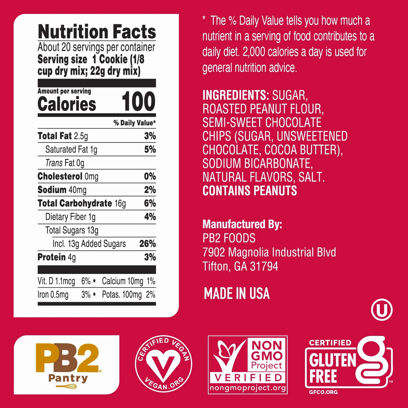 PB2 Pantry Mezcla de galletas con chispas de chocolate, tarro de 16 onzas, certificado vegano, sin gluten, sin OMG, 4 g de proteína vegetal por galleta