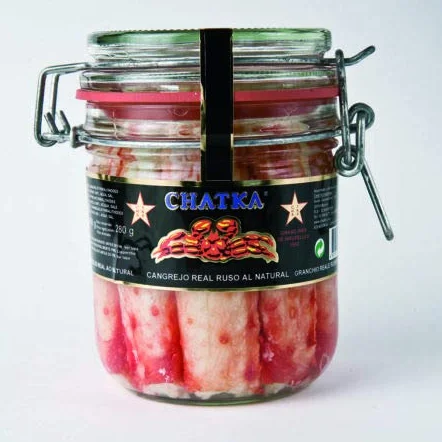 Chatka Cangrejo Real Ruso 100% Pata Cristal Lata Gourmet Delicatessen al natural Crab (Tarro etiqueta negra 100% pata 400g)