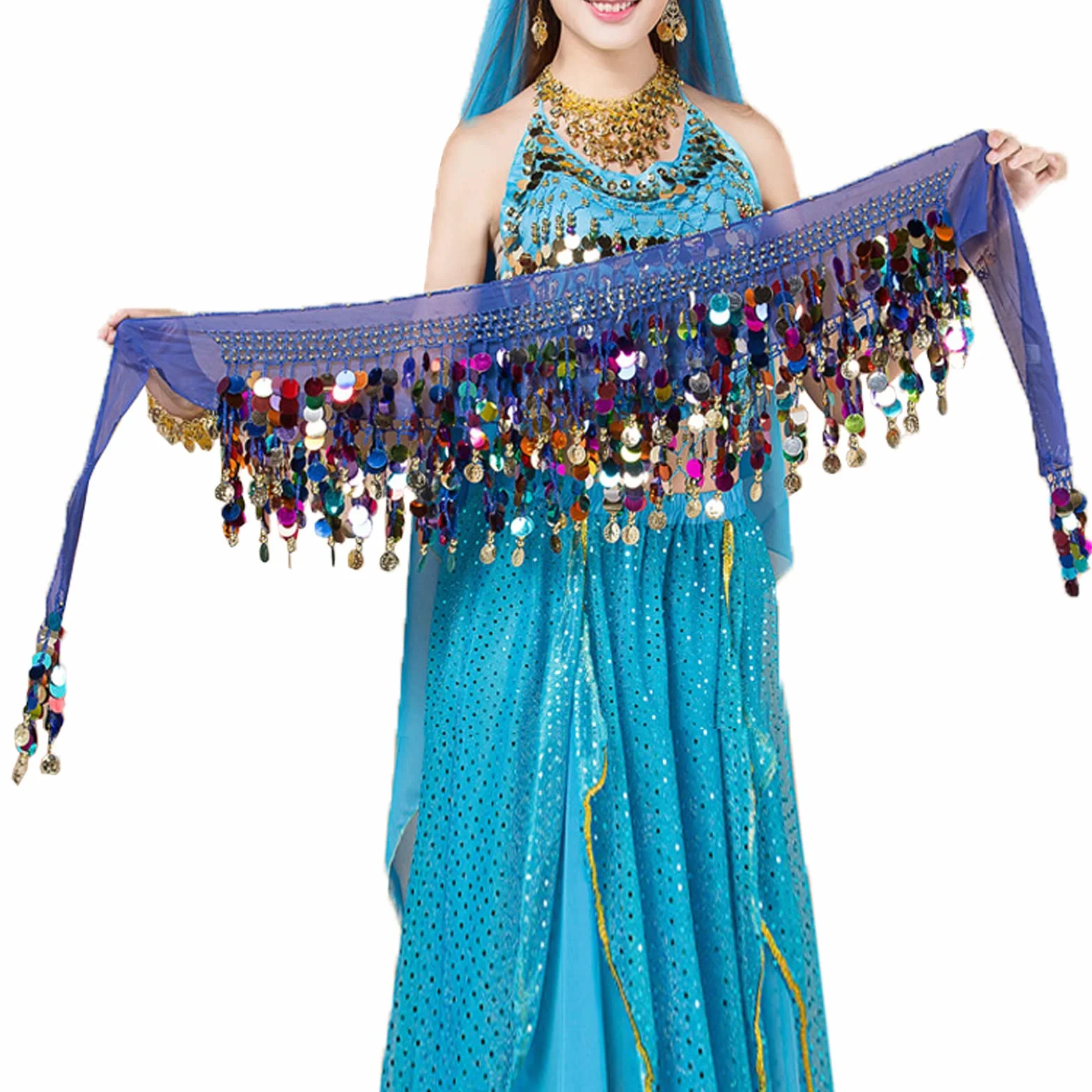 Cinturón y Pañuelo para Danza del Vientre, Azul Real