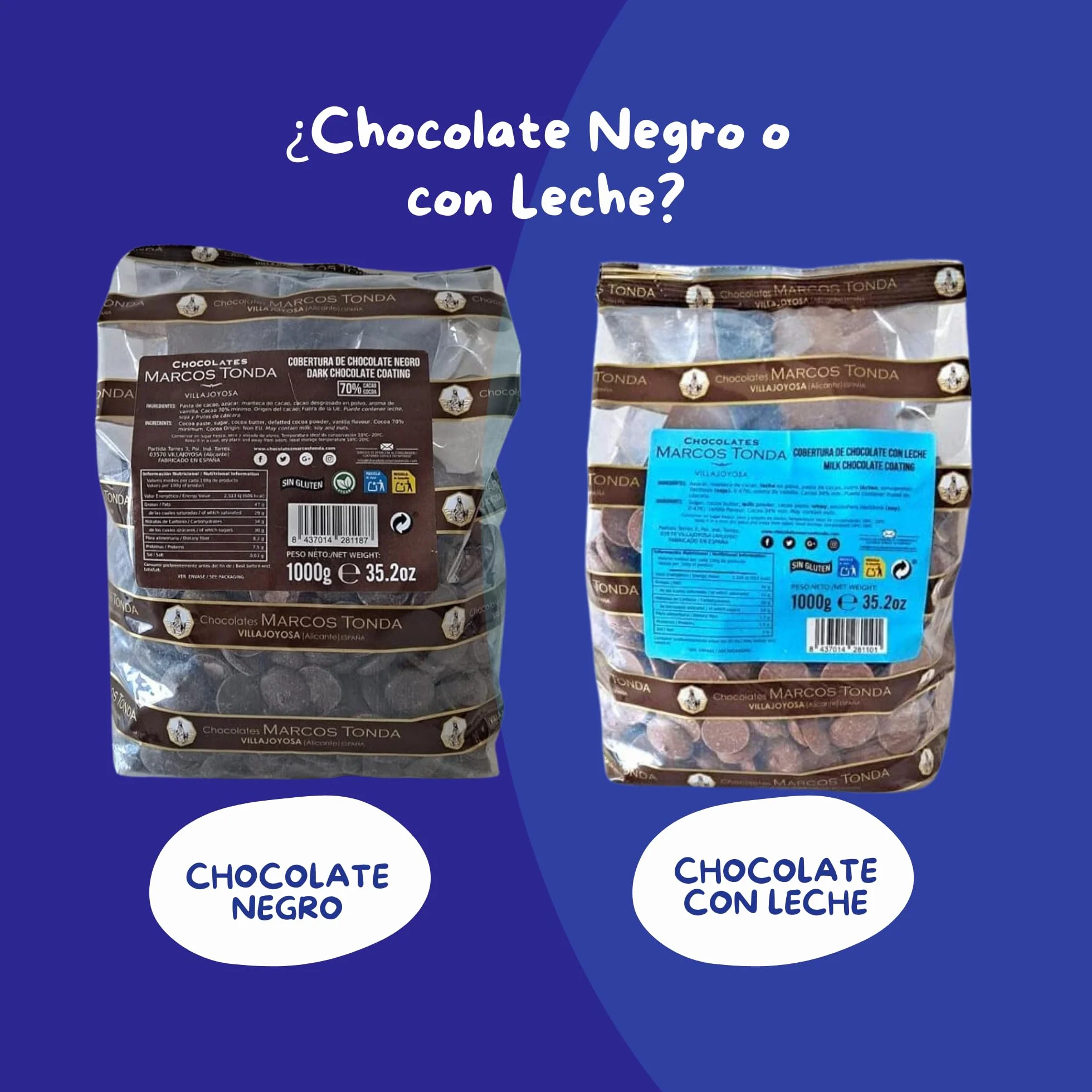 Marcos Tonda Pepitas De Chocolate Negro 70% 1000g Chocolate Chips Originales