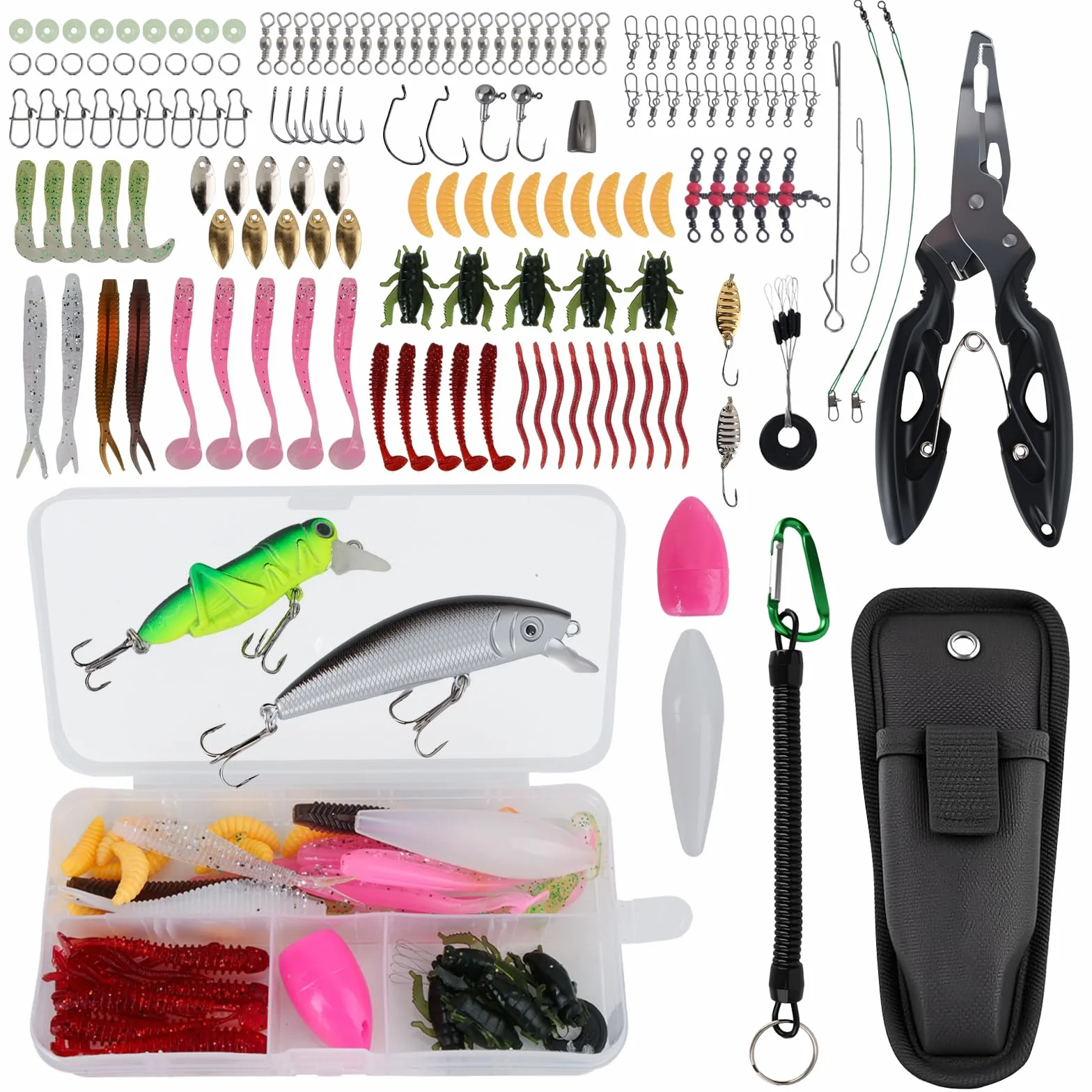 Juego de 153 señuelos de pesca con caja – Wobbler, peces de goma, spinner para agua dulce y salada
