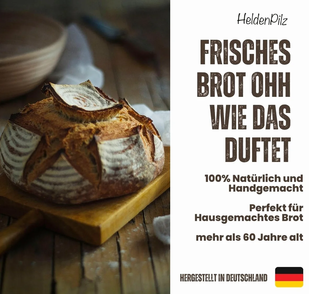 HeldenPilz Juego de cestas de fermentación – Bio masa madre Starter incluye cesta, vaso de vidrio fermentado, tarjeta de acero inoxidable y batidor danés