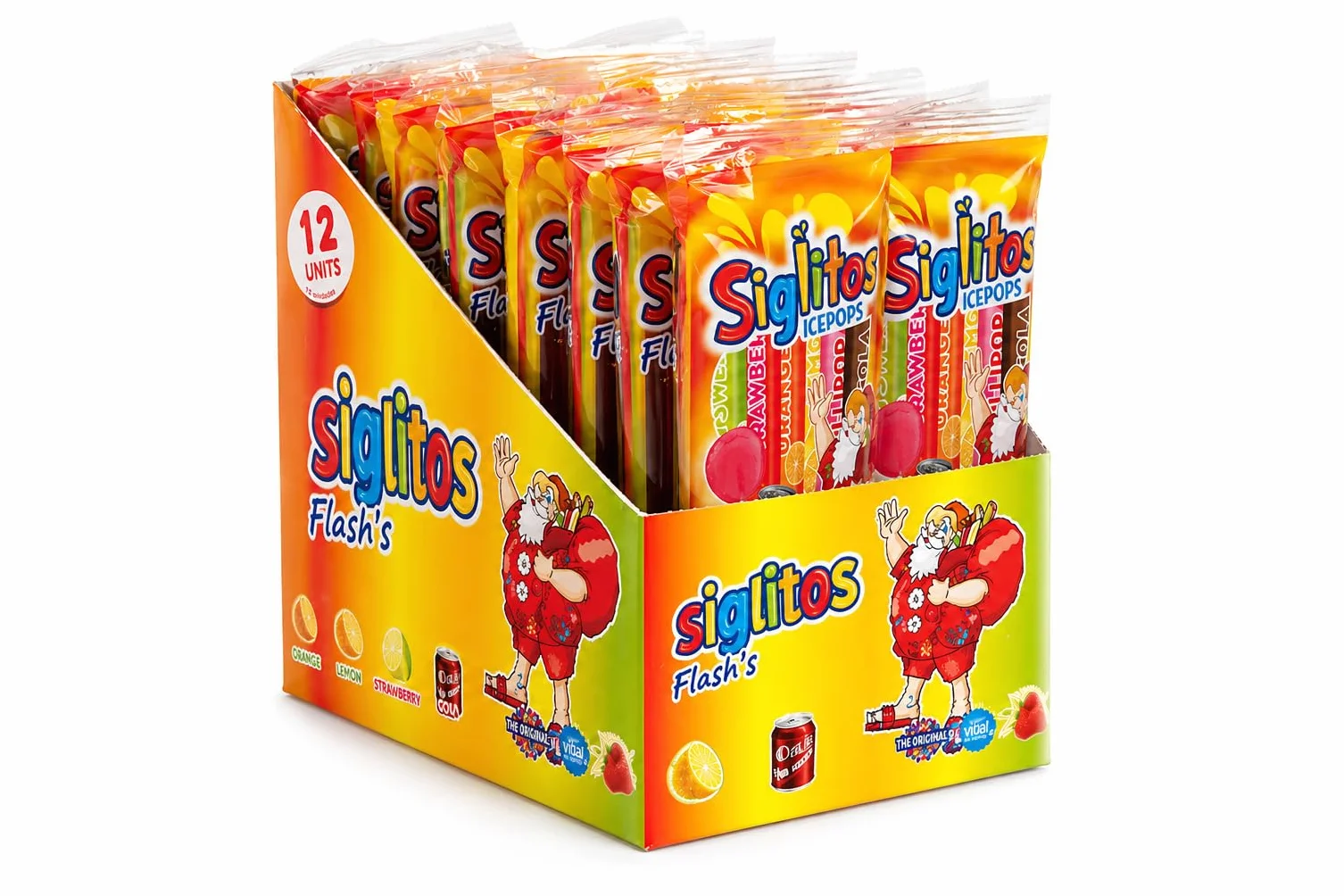 Siglitos Flash’s Ice Pops – Pack 12 Bolsas (144 Unidades) | Sabores Surtidos Frutales y Cola | Helados Tipo Flash Refrescantes para Fiestas, Verano y Negocio