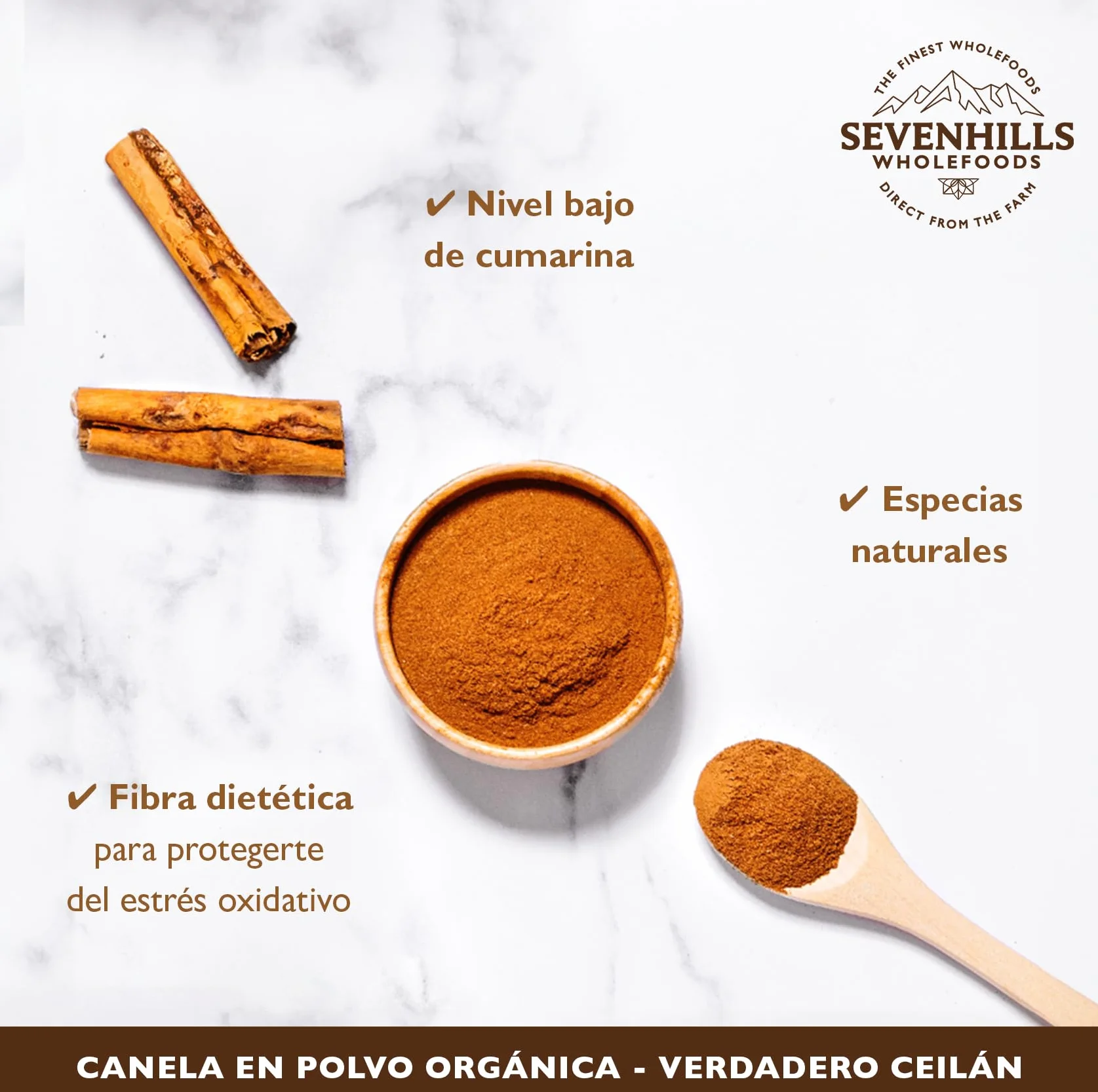 Sevenhills Wholefoods Canela Cruda En Polvo Orgánica (Verdadera Ceylon) 200g