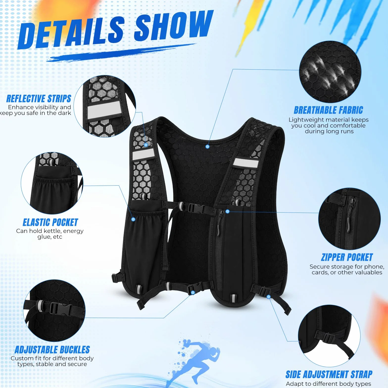 Chaleco Hidratación Trail Running con Soft Flask 500ml, Mochila Ligera Transpirable Reflectante para Hombre Mujer Maratón