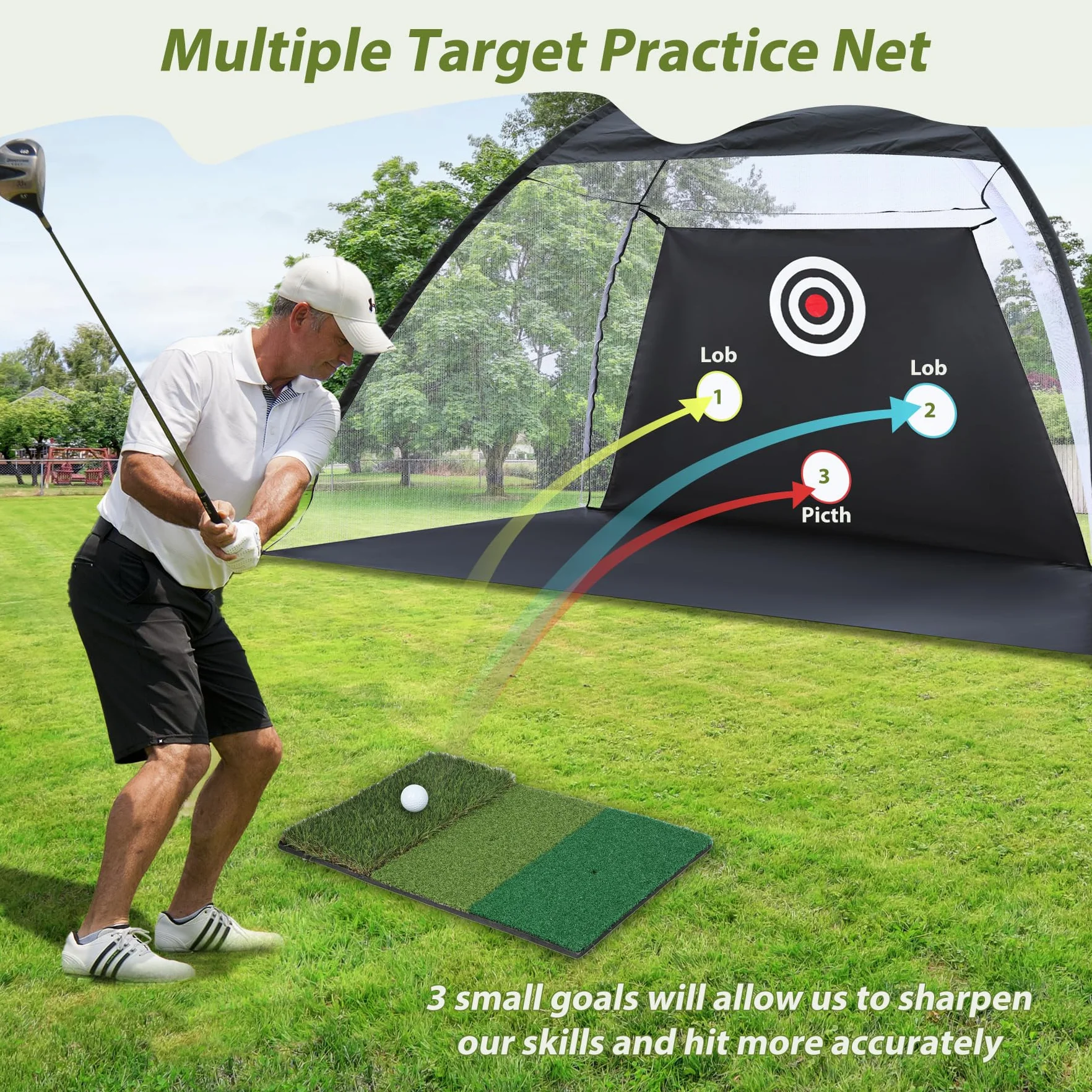 Golf Practice Net with Hitting Mat for Indoor Outdoor Backyard Driving Chipping