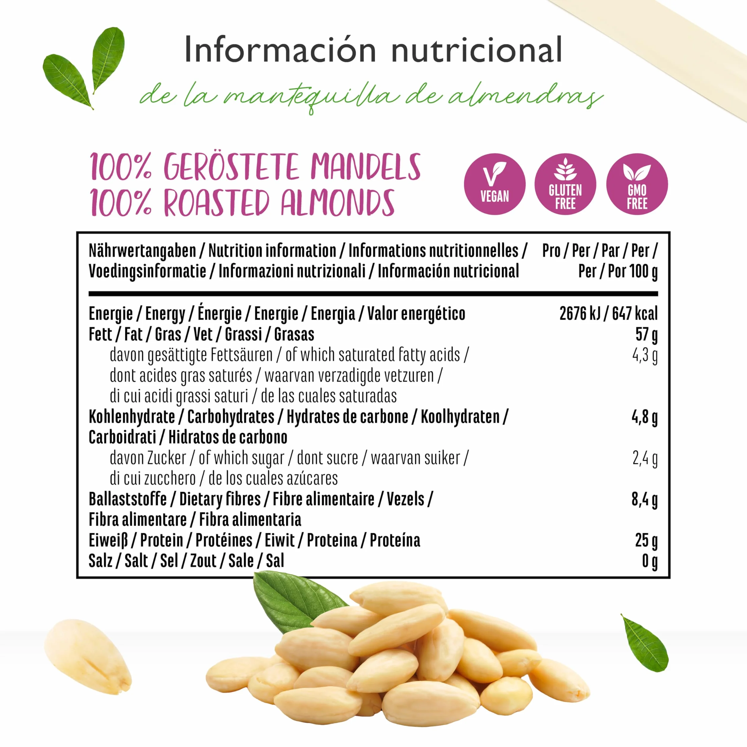 Mantequilla de Almendras Suave - 1kg de mantequilla de almendras natural sin aditivos elaborada con almendras 100% escaldadas - Alta en proteínas - Mantequilla de almendras cremosa sin sal, aceite ni