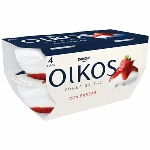 Yogur Griego OIKOS, Danone 4x110g. (Pack de 6 unidades) (Yogur griego con preparado de fresas)