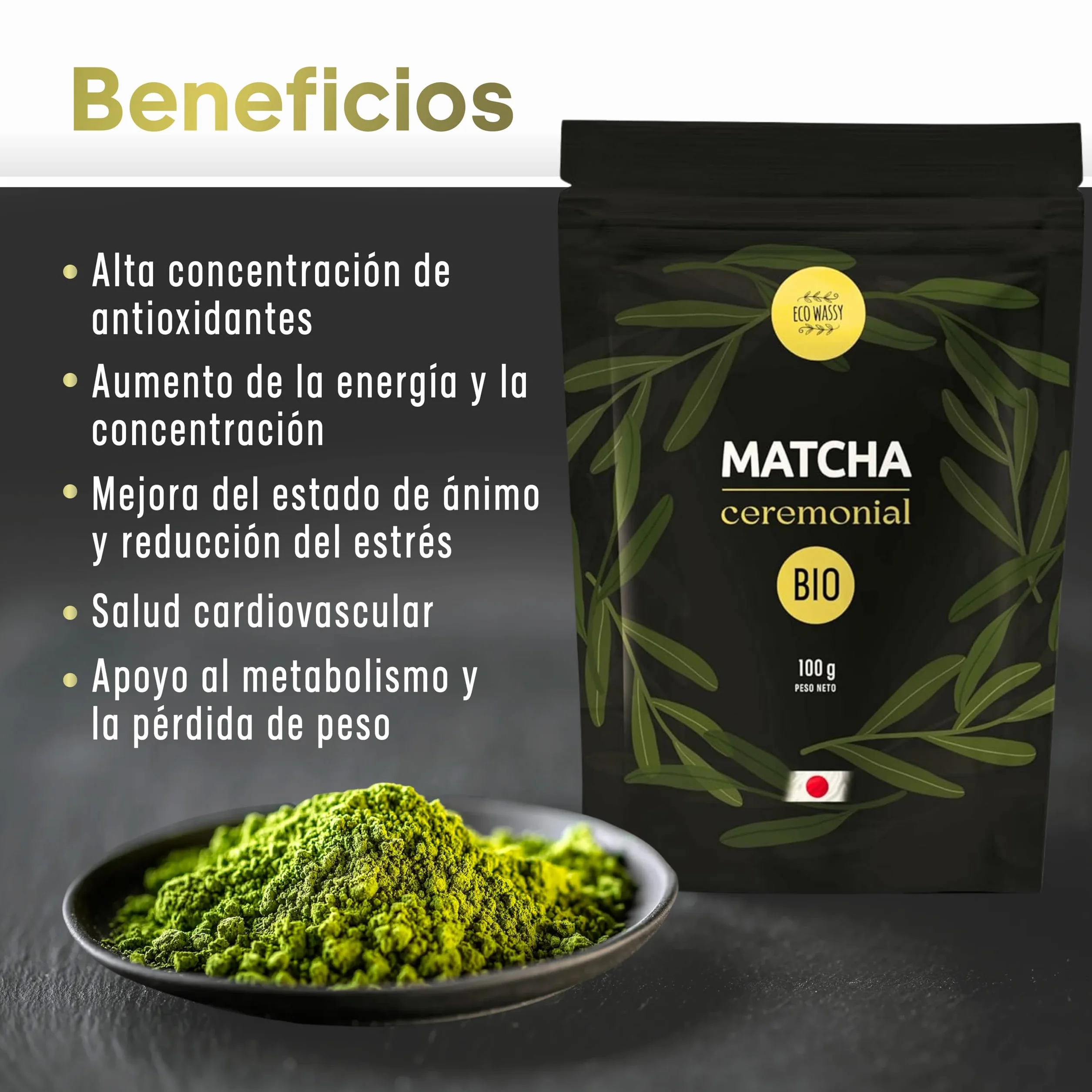 Té Matcha BIO Japonés [Certificado] Grado CEREMONIAL. 100% Natural. 100Gr De Té Verde Matcha Reductor, Potente Détox Y Antioxidante. Puro Matcha Orgánico De Cultivo. (100g)
