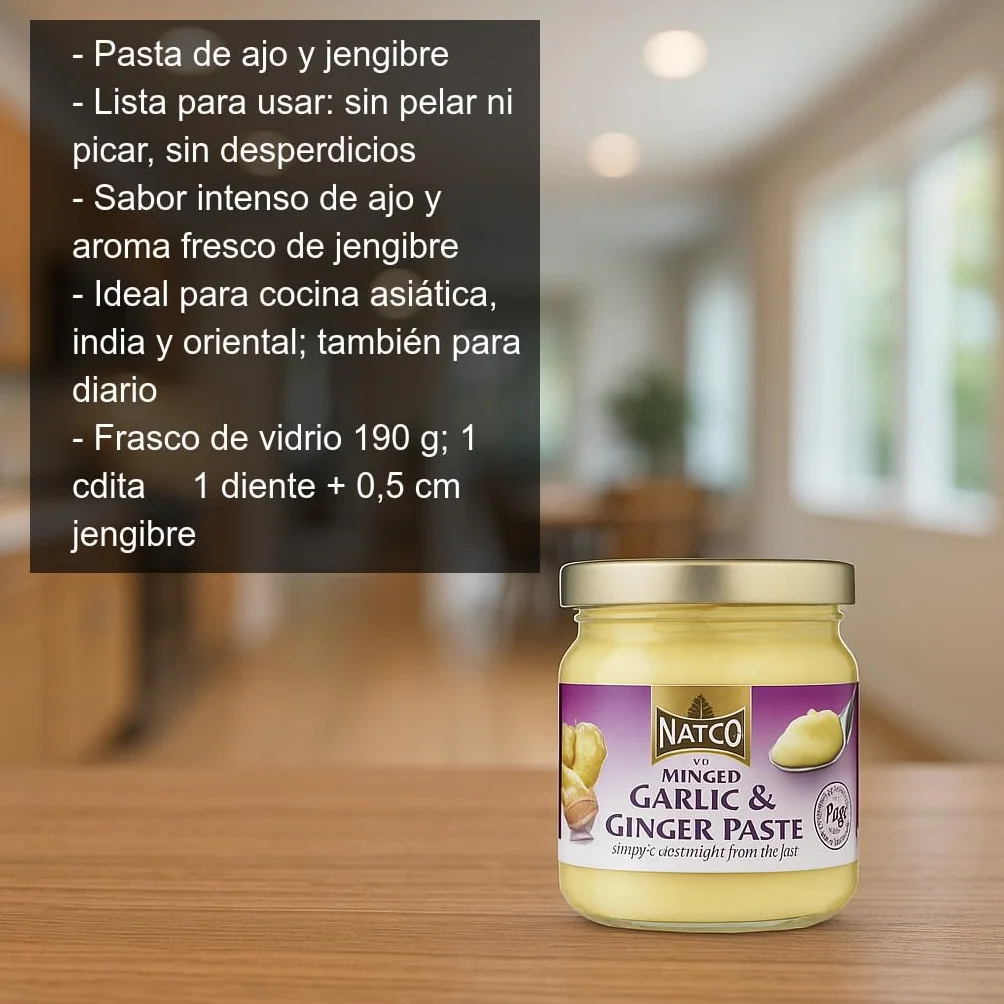 Pasta de Ajo y Jengibre 190 g en tarro de vidrio Lista para usar para woks currys marinados salsas y aliños Ahorra tiempo sin pelar ni picar