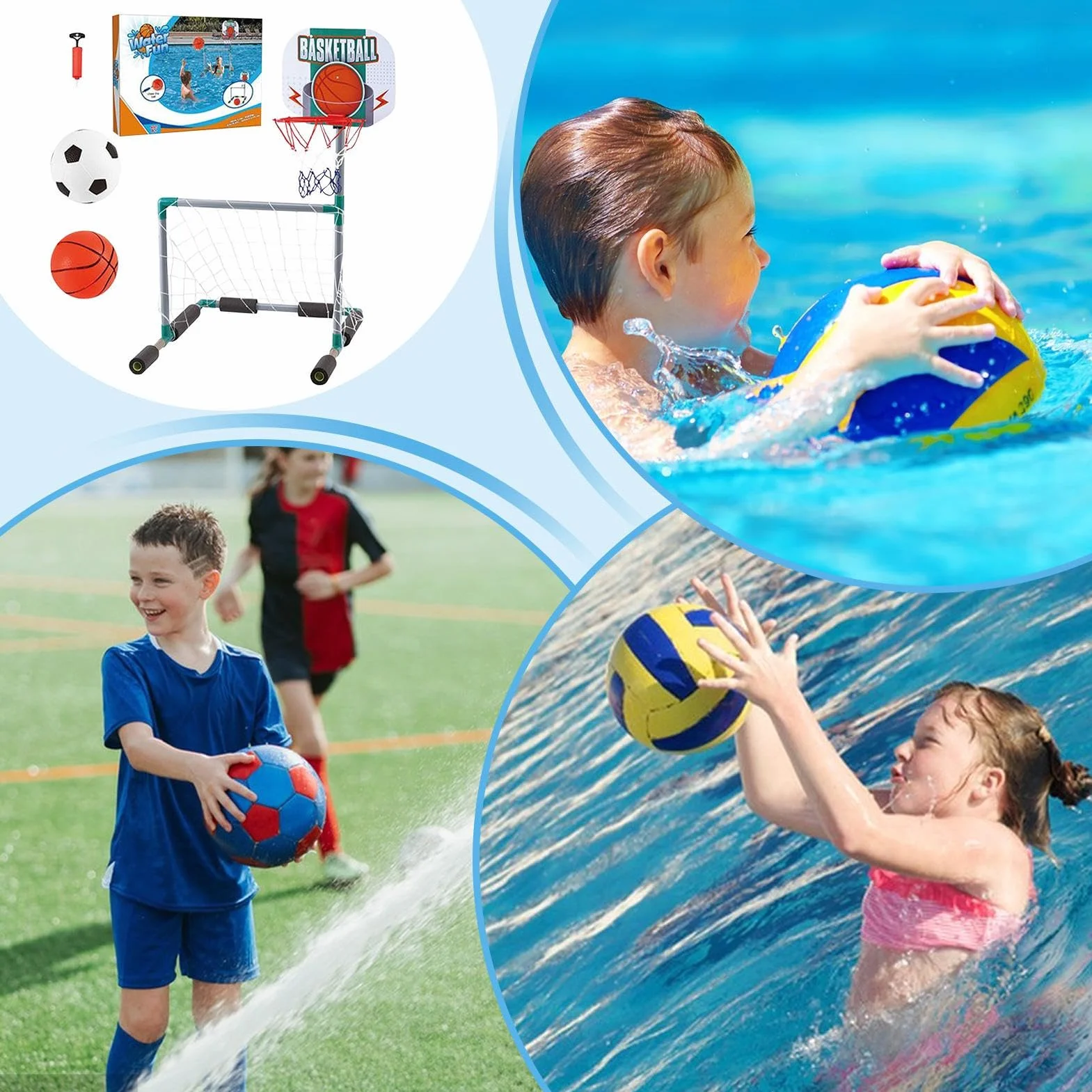 Portería de Fútbol Flotante para Piscina 45x55x70cm EVA+ABS Marco Red Aros Kit Bomba Pelota