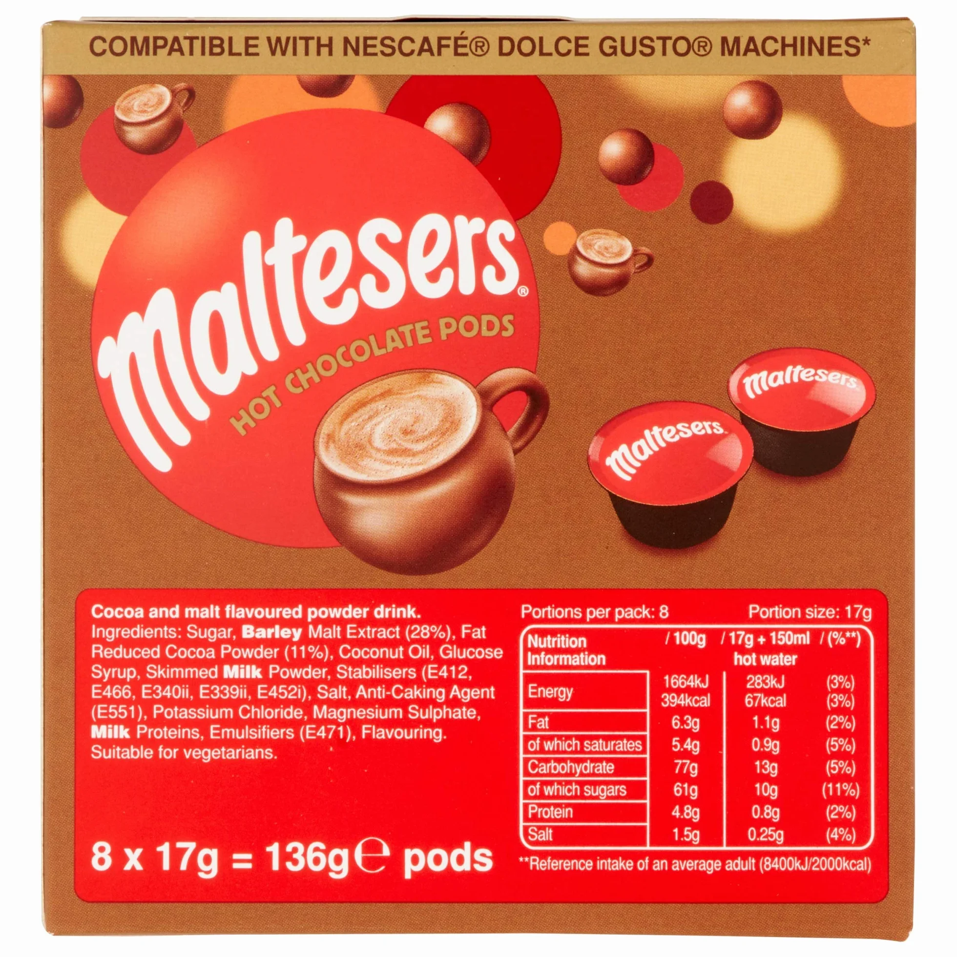 Maltesers Cacao - Dolce Gusto Compatibles 40 Cápsulas - Chocolate caliente