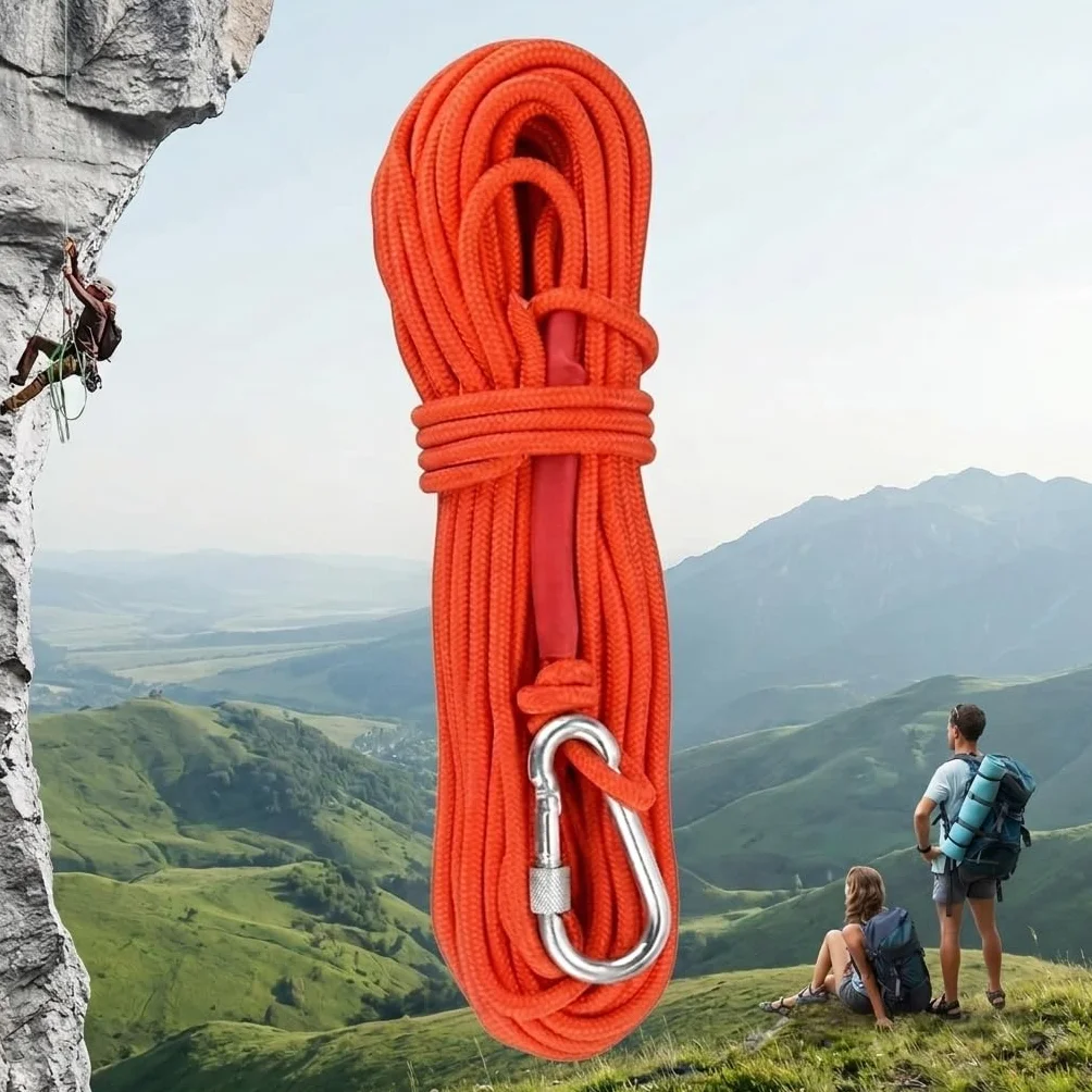 Cuerda de Escalada Auxiliar 20m 6mm con Mosquetón Naranja Multiusos