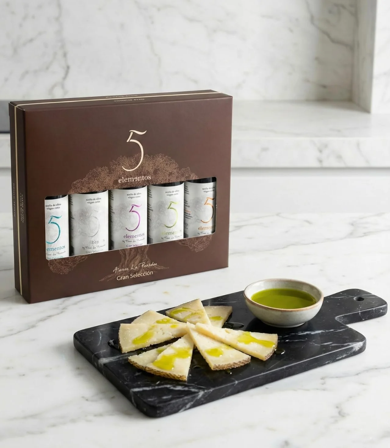 Aceite de Oliva Virgen Extra Gran Selección 5 Elementos Estuche Premium Degustación 5 Variedades Picual Arbequina Cornicabra Hojiblanca Redondilla Set Regalo Gourmet 5x100ml