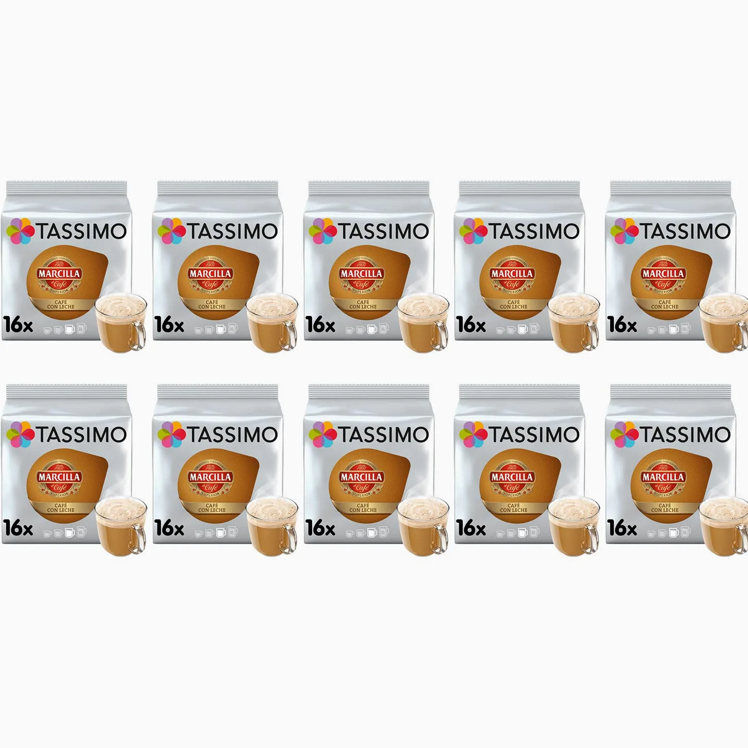 Tassimo Marcilla Cafe Con Leche cápsulas de café | 10 unidades (160 bebidas)