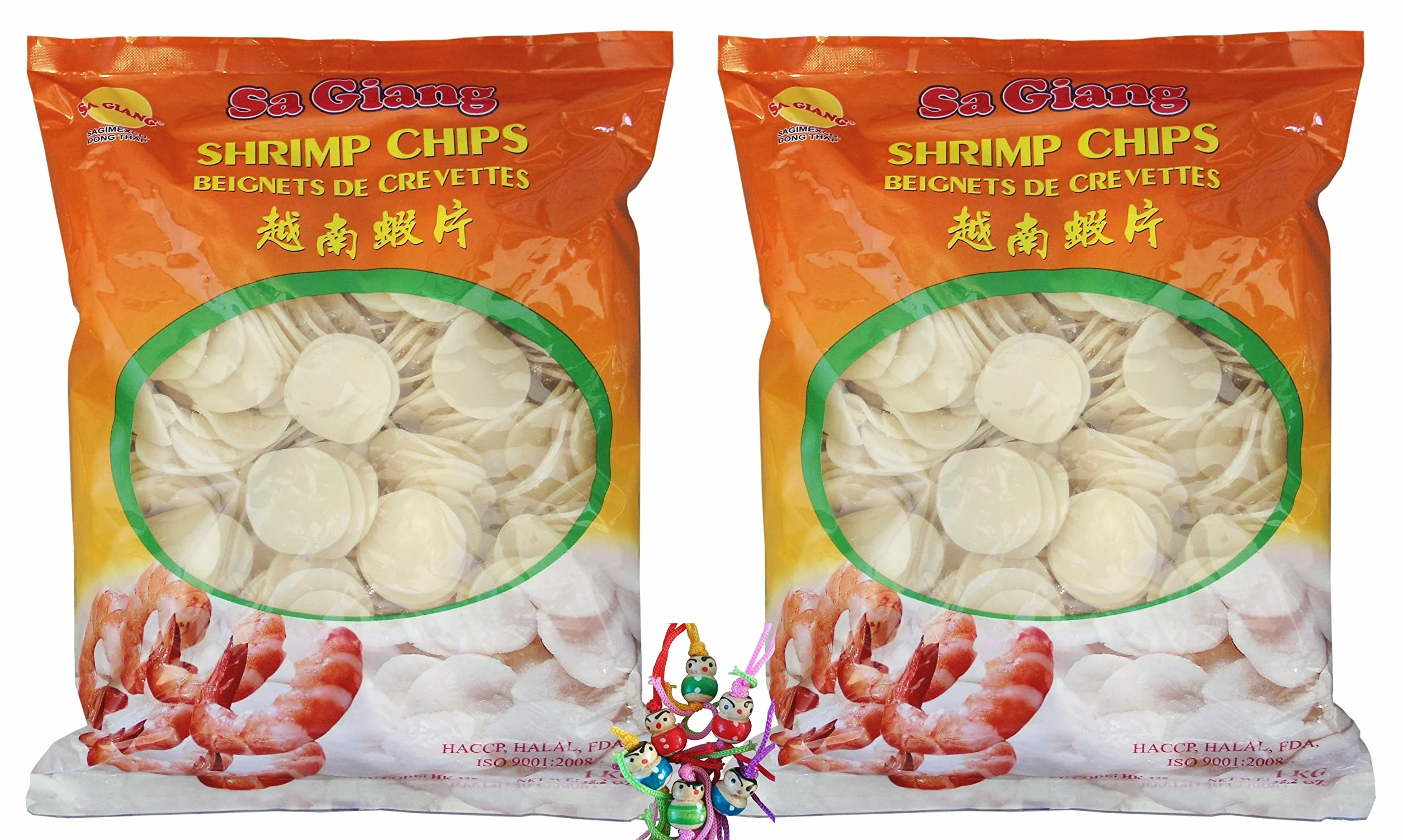 [ 2 x 1 kg] SA GIANG Galletas para gambas, no horneadas, Kroepoek # Y2 + un pequeño colgante de la suerte gratis