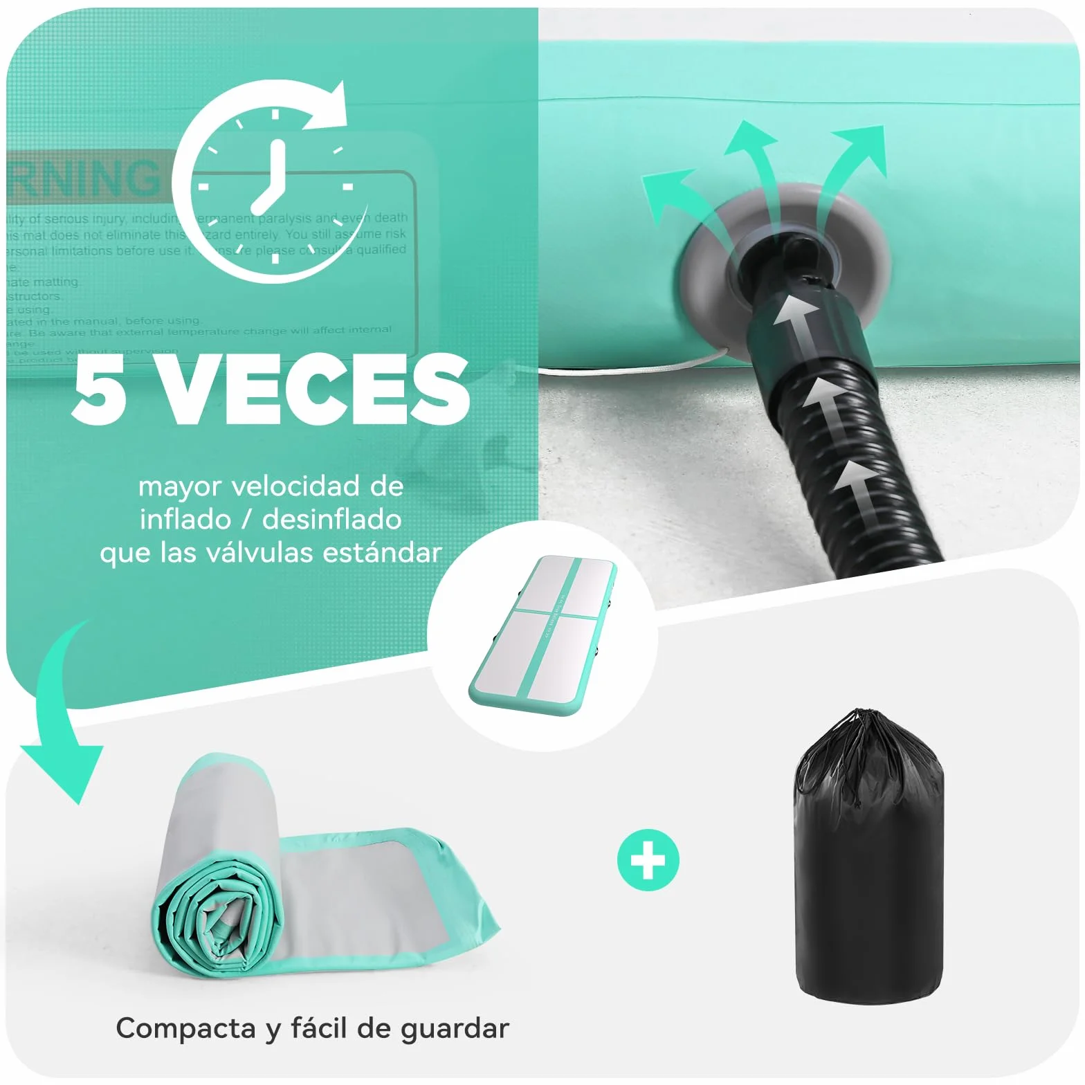Colchoneta Gimnasia 2-6m Espesor 10-15cm Bomba de Aire 600W Tapiz Gimnasia Ritmica Inflable