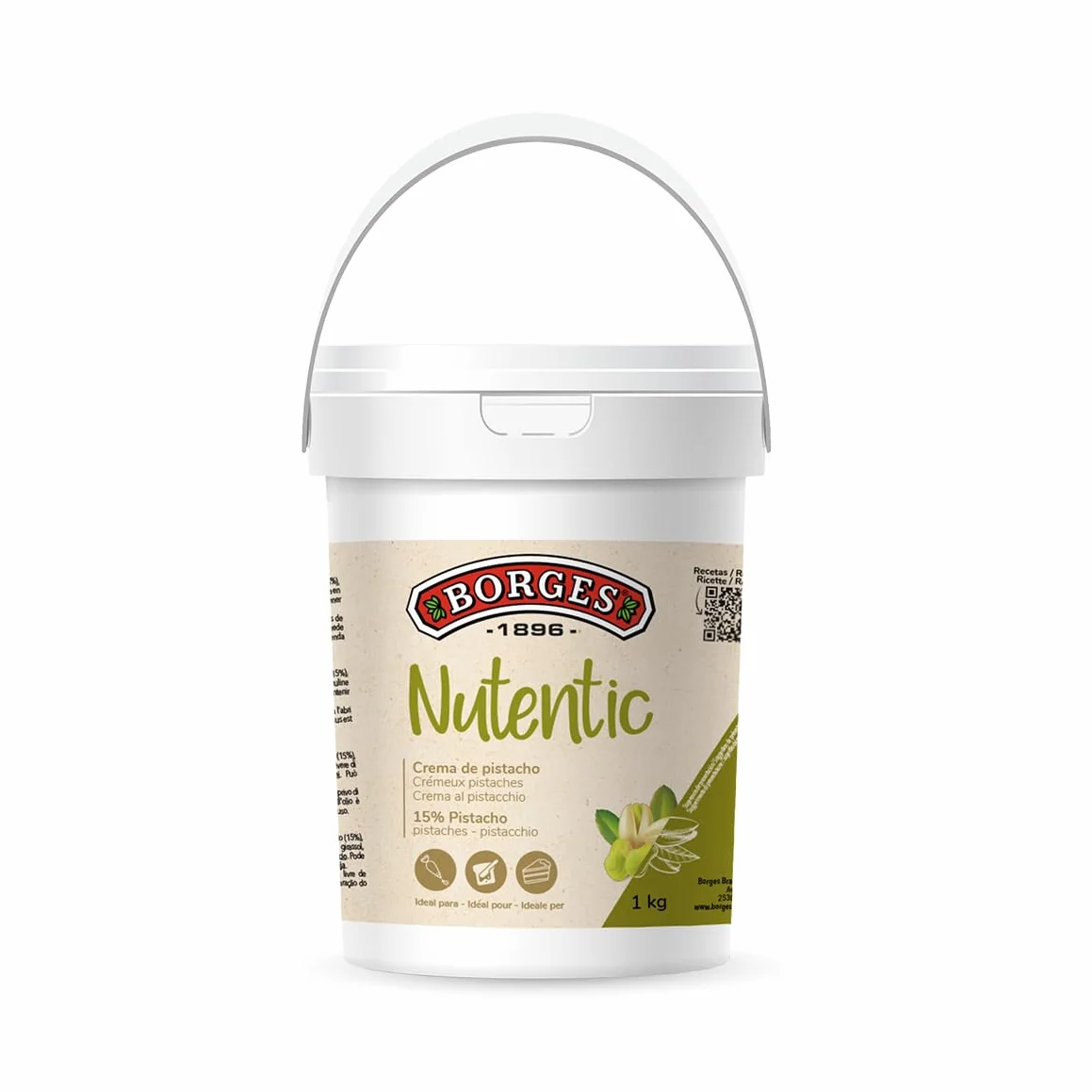 Borges Professional - Crema de Pistacho Nutentic 15% 1kg Sin Gluten, Sin Lactosa, Vegana, Baja en Azúcares, Sin Aceites Tropicales para Repostería
