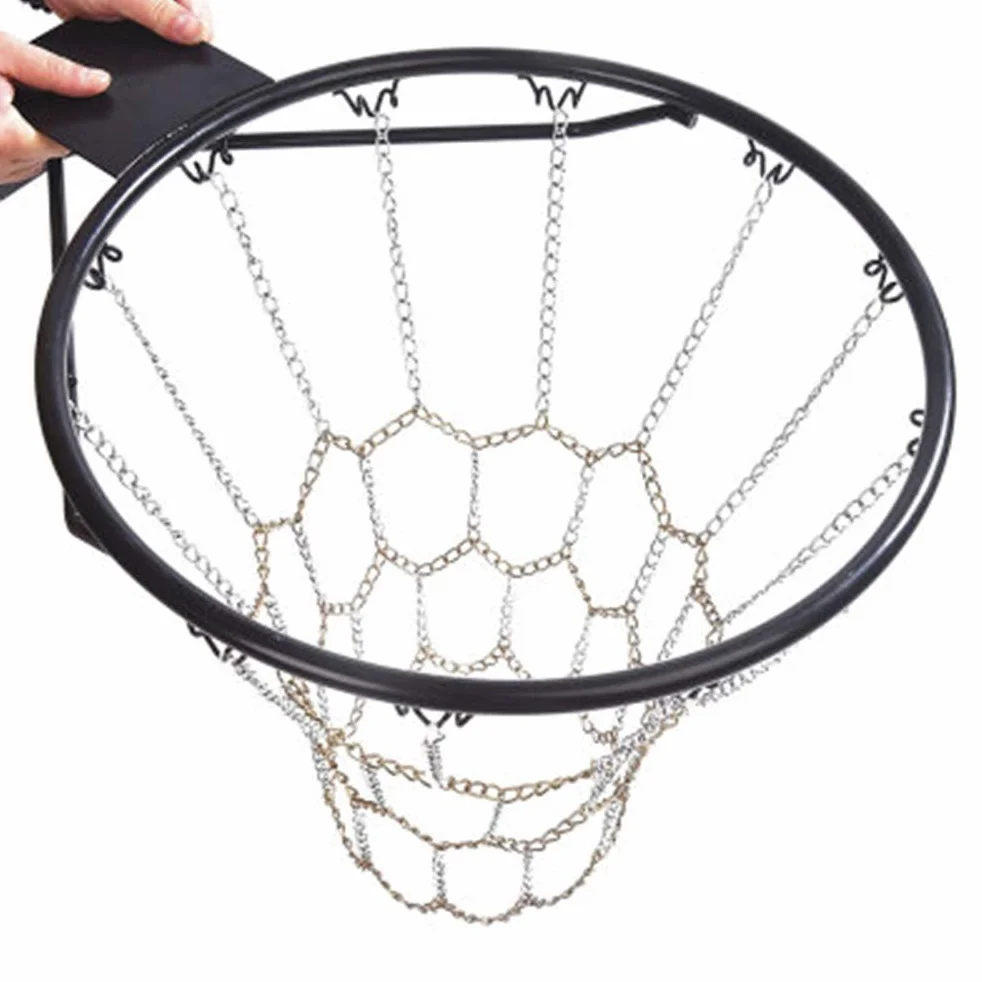 Basketballnetz mit Stahlkette, 12 Verschlussreifen, zweifarbiges Metall