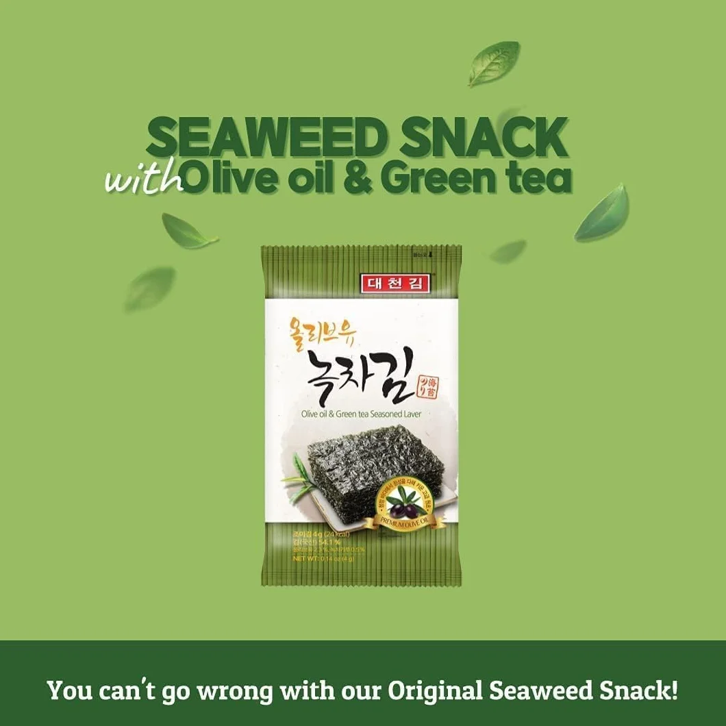 Bocadillo de algas marinas Daechun (Choi's1) (paquete de 60), original, sal marina, té verde en polvo, hoja de nori, producto de Corea