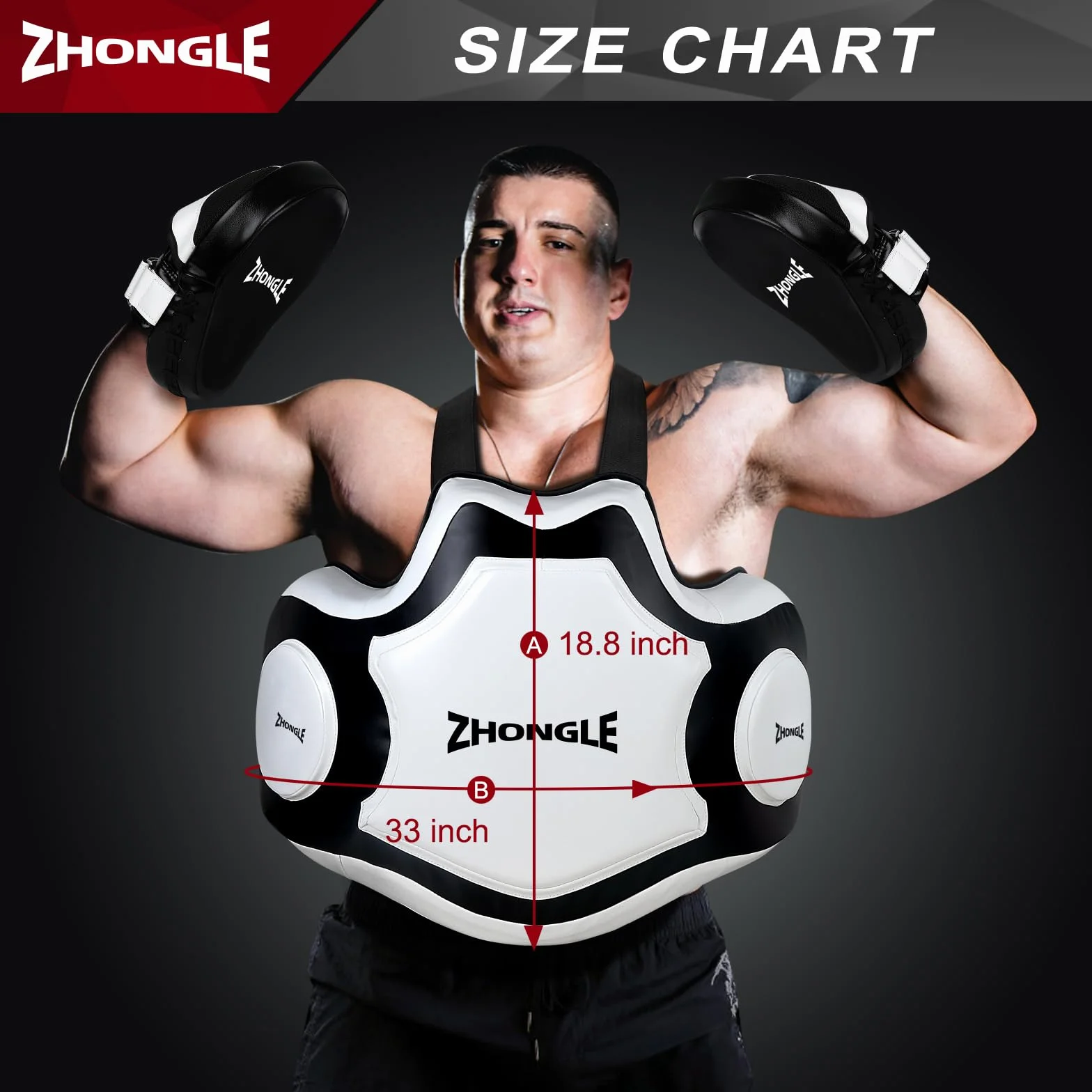 Protector de Cuerpo Profesional, Chaleco de Boxeo, Almohadilla de Bateador Pesado, Taekwondo, Protector de Cuero para Boxeo (White+)