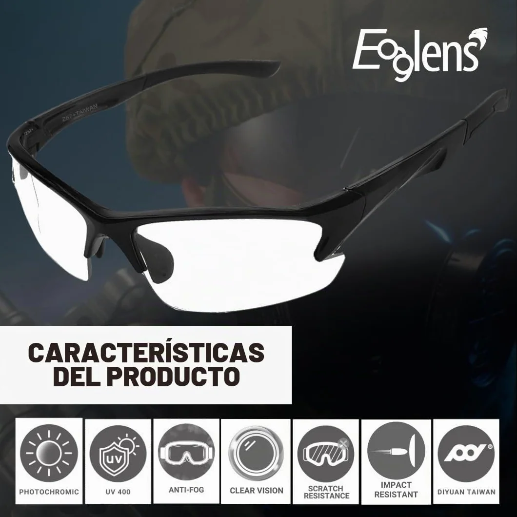 Gafas de seguridad fotocromáticas ANSI Z87.1 para caza tácticas airsoft