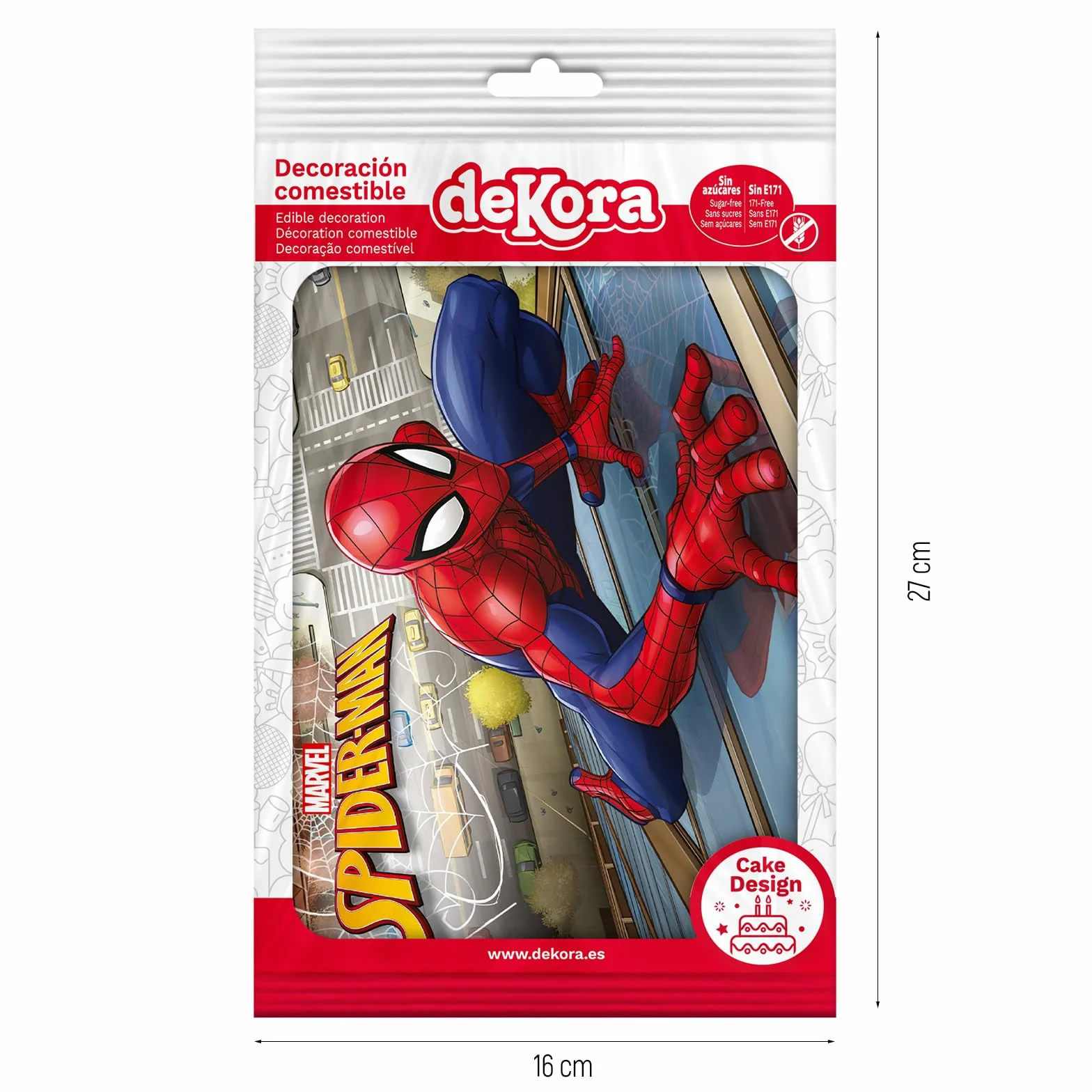 Dekora, Marvel Spiderman, Oblea Comestible para Decoración de Tarta de Cumpleaños Infantil, Adorno para Torta o Pastel Cuadrado A5