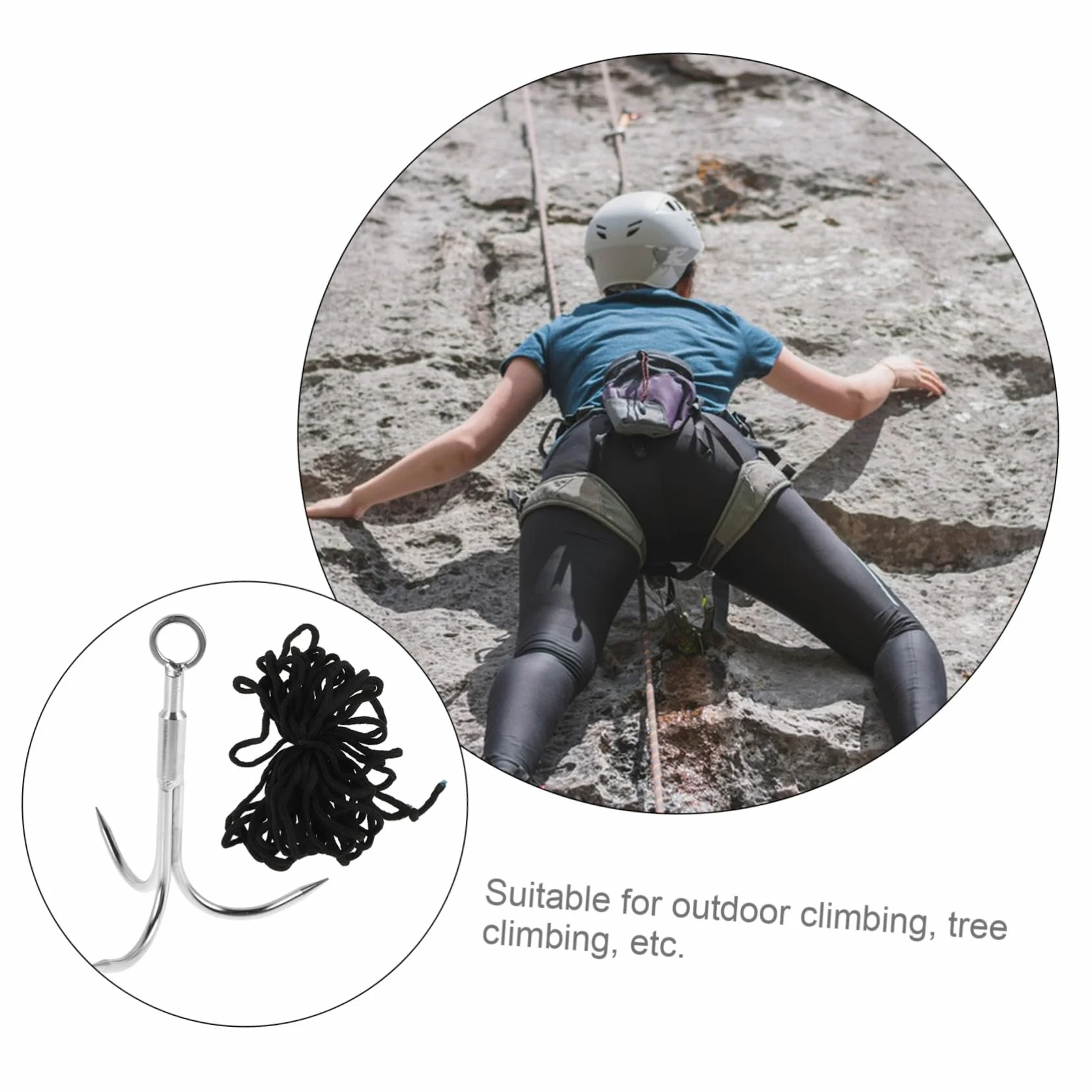 Gancho de Agarre de Tres Puntas de Acero Inoxidable con Cuerda de 10 Metros para Pesca, Escalada y Rescate