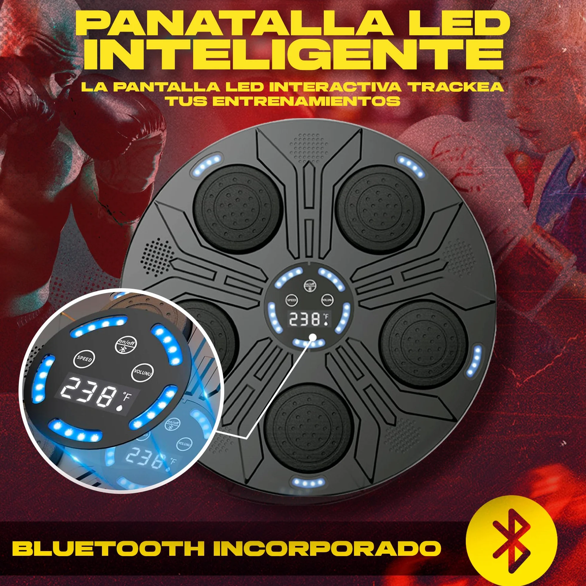 Simulador de Boxeo Inteligente con Bluetooth y Pantalla LED, 9 Modos de Entrenamiento, Luces RGB para Adultos y Niños