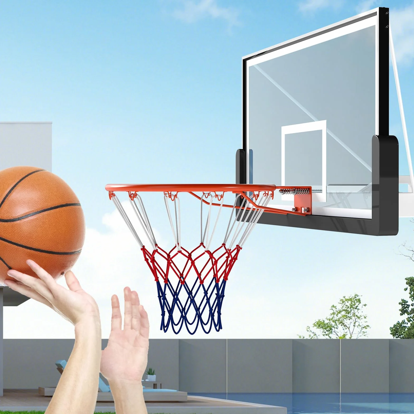 COSTWAY Aro de Baloncesto de 45 CM, Doble Resorte, Canasta Pared, Basketball Hoop Interior y Exterior