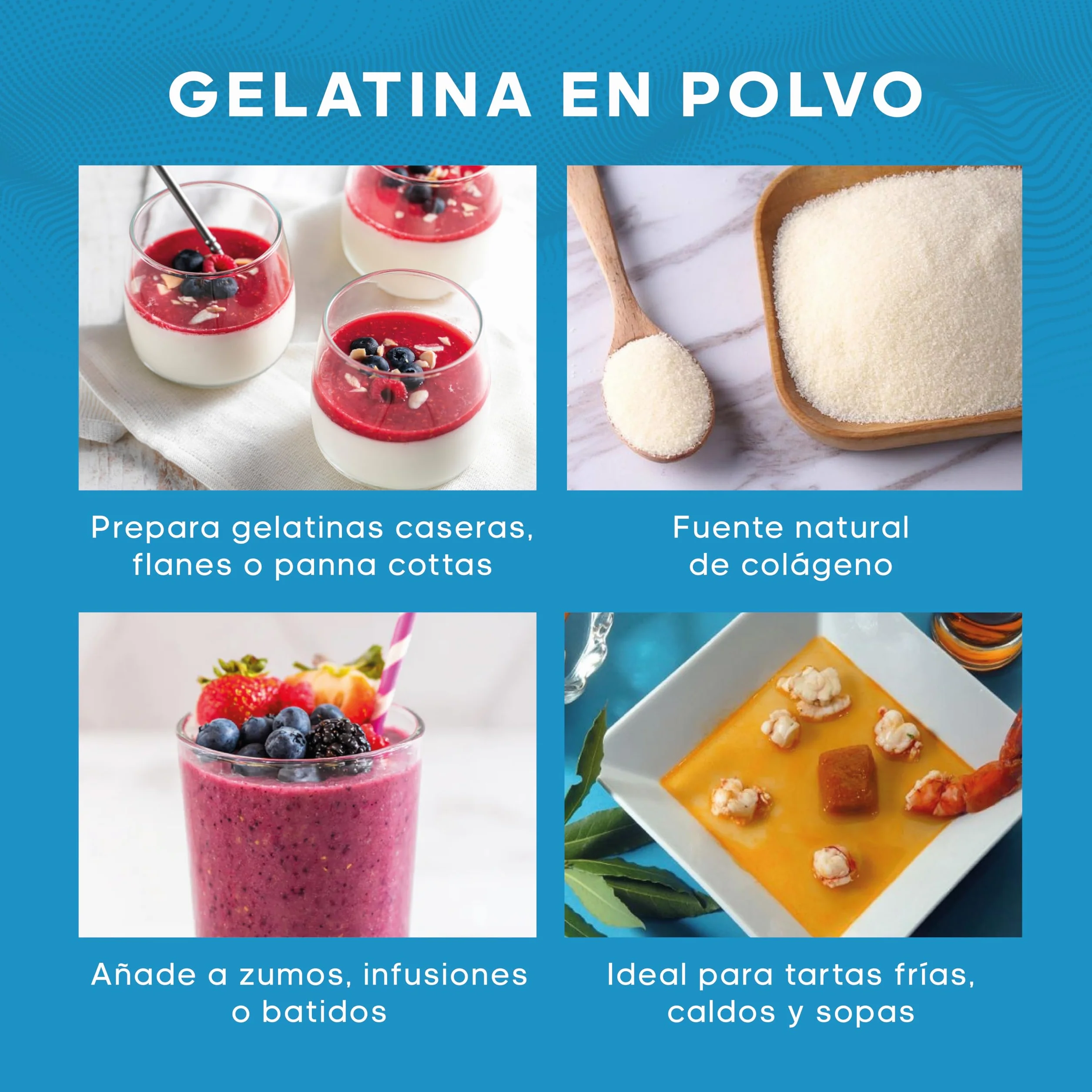 Gelatina en Polvo 1 kg, Sin Sabor, 220 Bloom, 100% Pura, Alta en Proteínas, Fácil de Disolver, Ideal para Repostería, Postres, Batidos, Caldos y Sopas (1Kg)