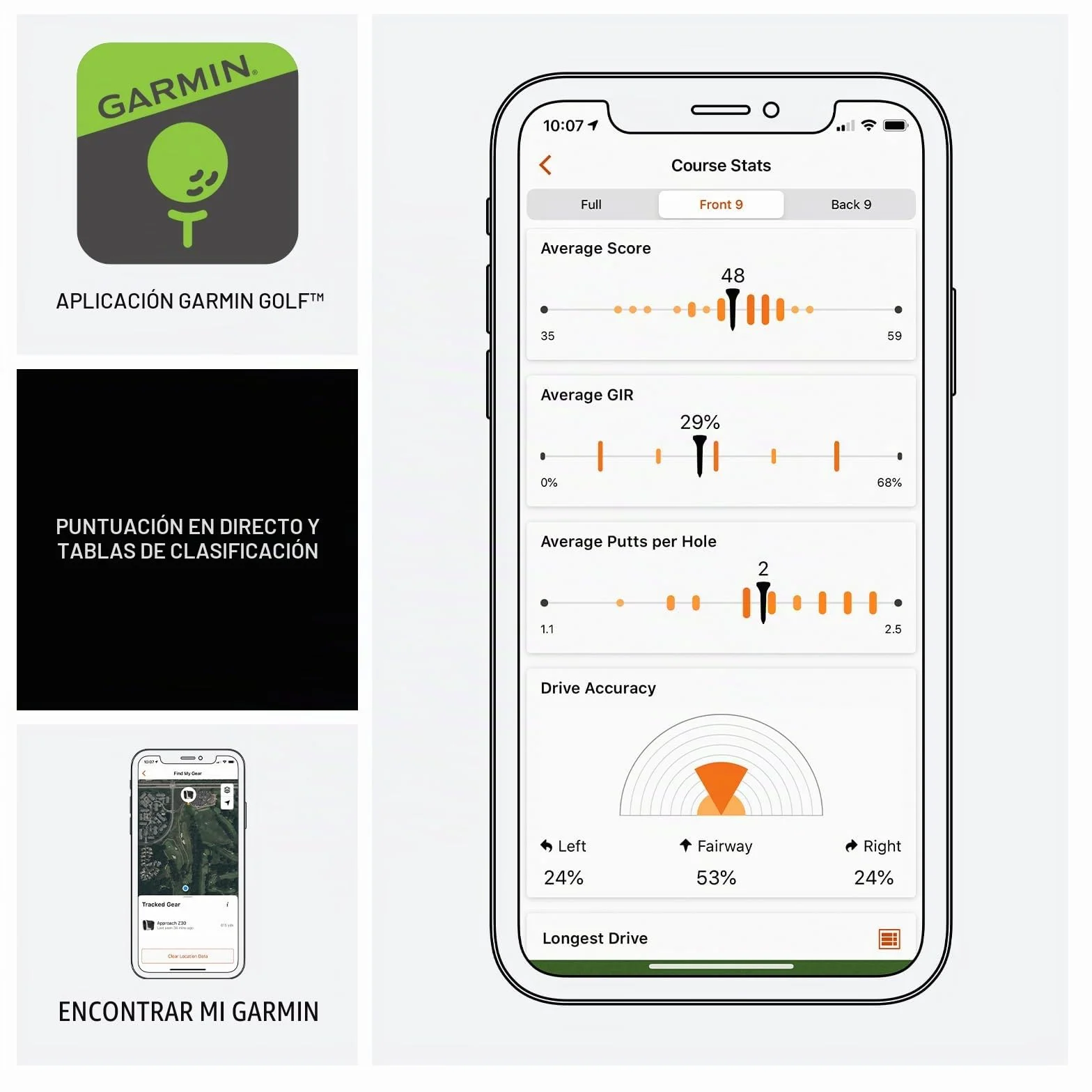 Garmin Approach S44 Golf GPS Smartwatch AMOLED Plateado Bisel Aluminio Correa Silicona Negra