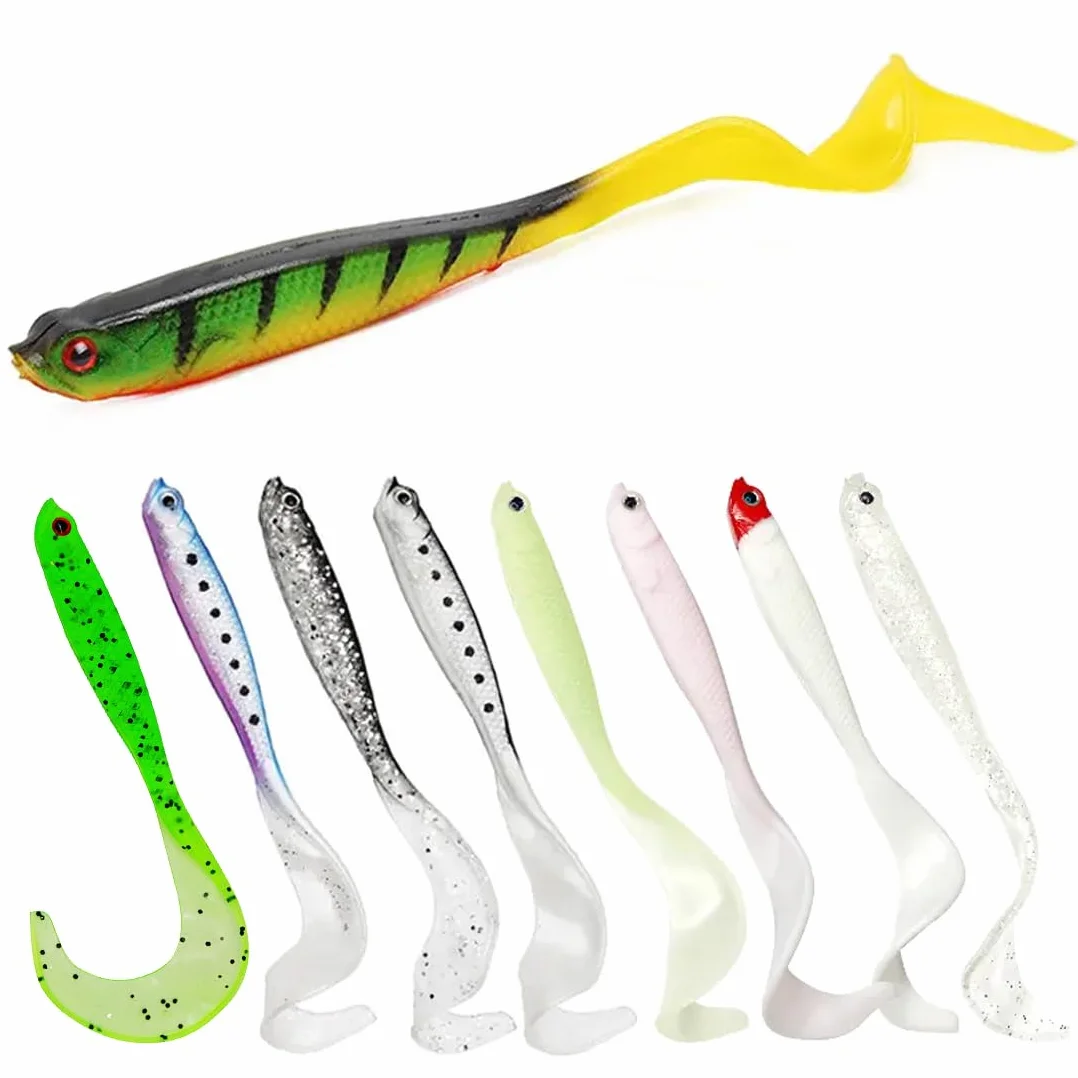 XPEX Señuelos de Pesca Blandos 8 Piezas, Cebos Artificiales de Goma para Agua Salada y Dulce