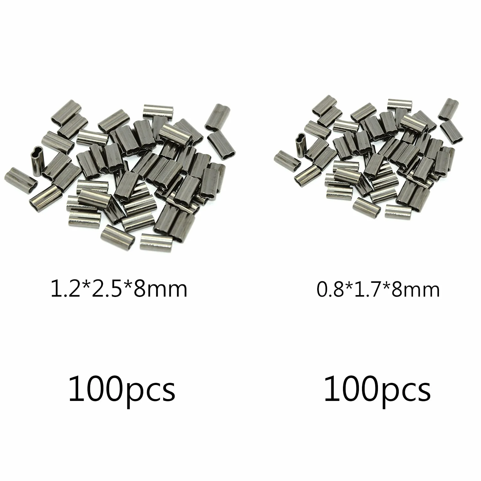 Conectores de Tubo Línea de Pesca, Manguitos de Crimpado Doble Barril, Cobre 1,2 mm y 0,8 mm, 200 Piezas