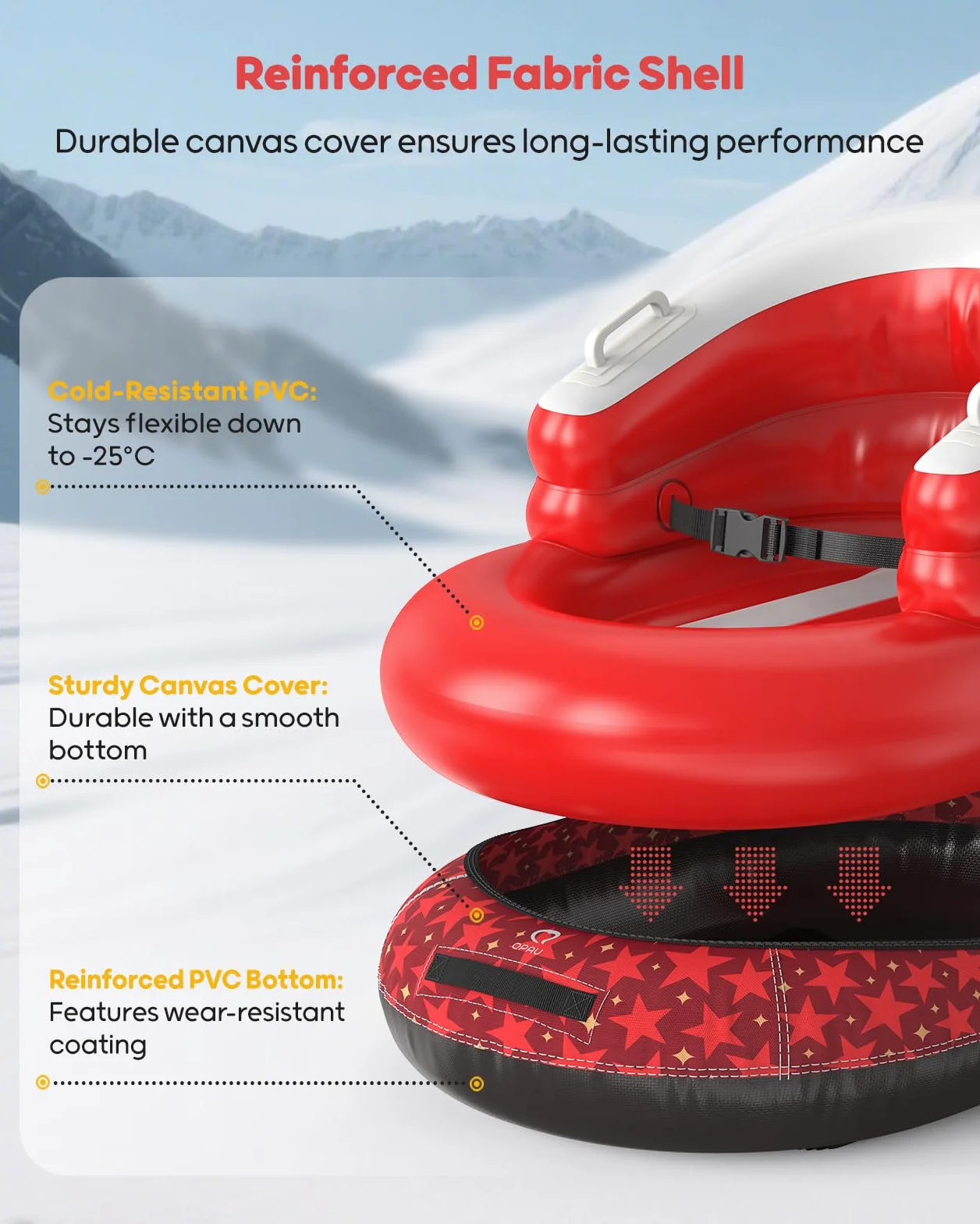 QPAU Trineo Inflable para Bebés y Niños - Air Sleigh de Invierno con Funda de Lona y Correa de Remolque