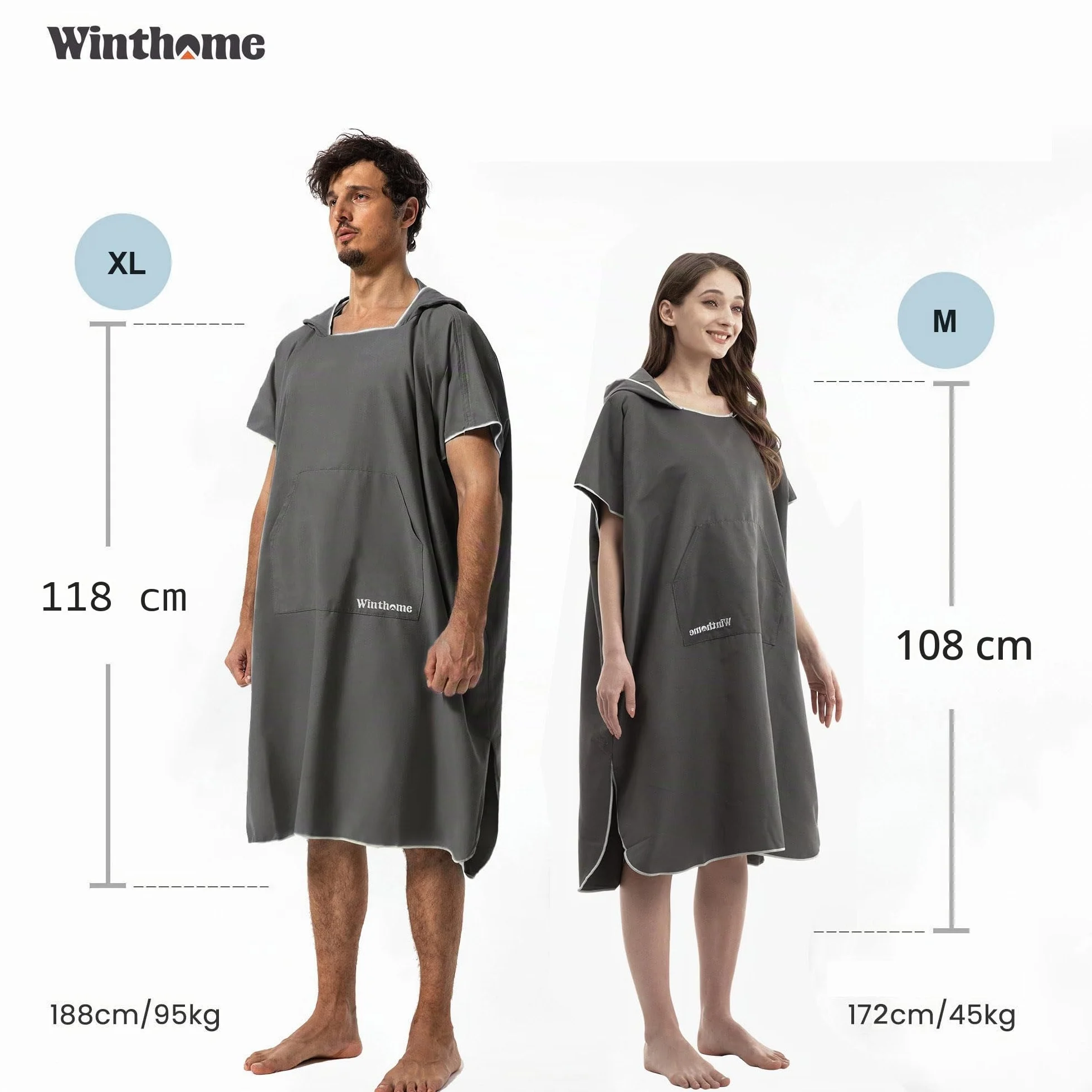 Poncho Surf Secado Rápido Microfibra con Bolsillo y Capucha para Hombre Mujer Playa Natación Viajes Gris M