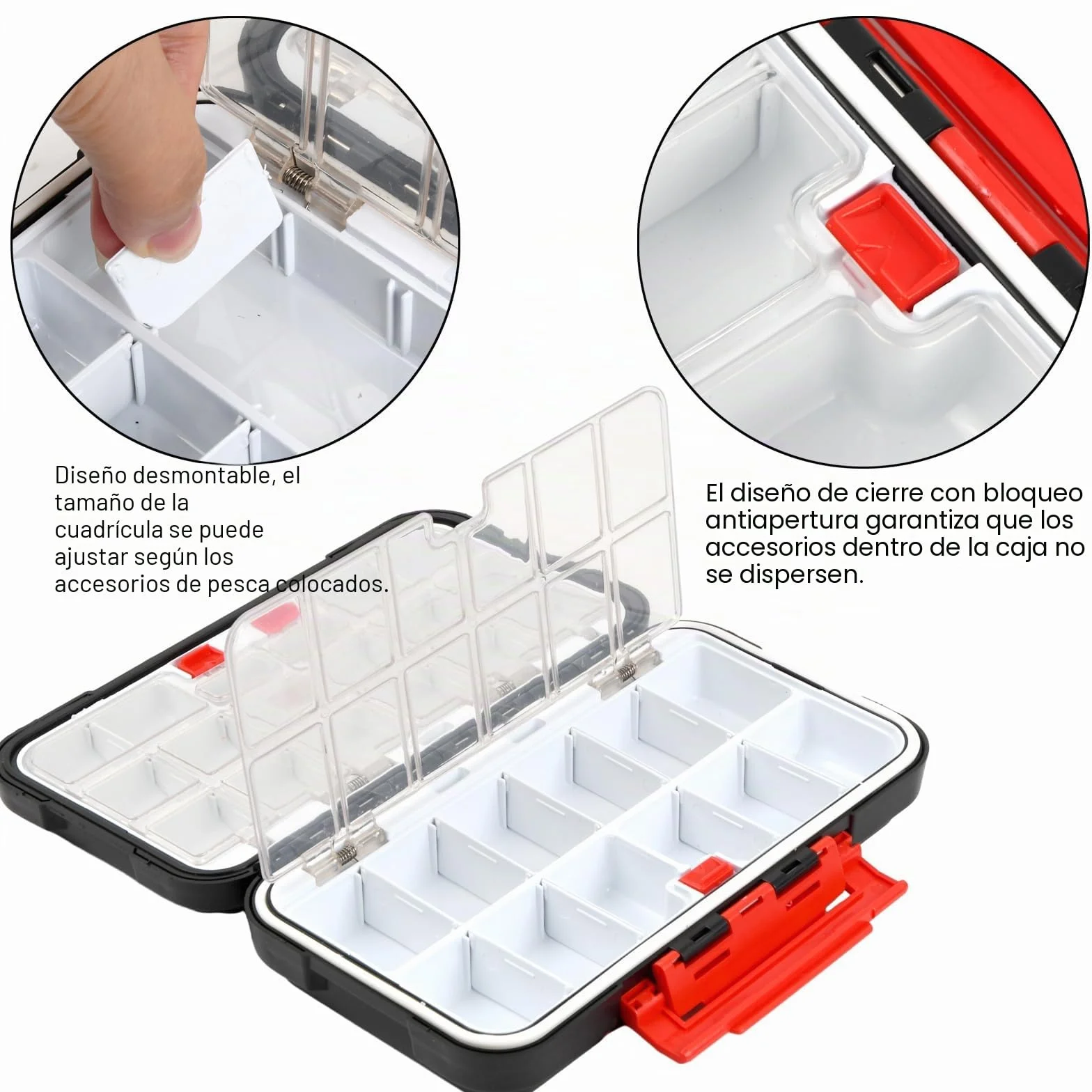 Caja Organizadora para Aparejos de Pesca 30 Compartimentos Transparente Portátil Negro