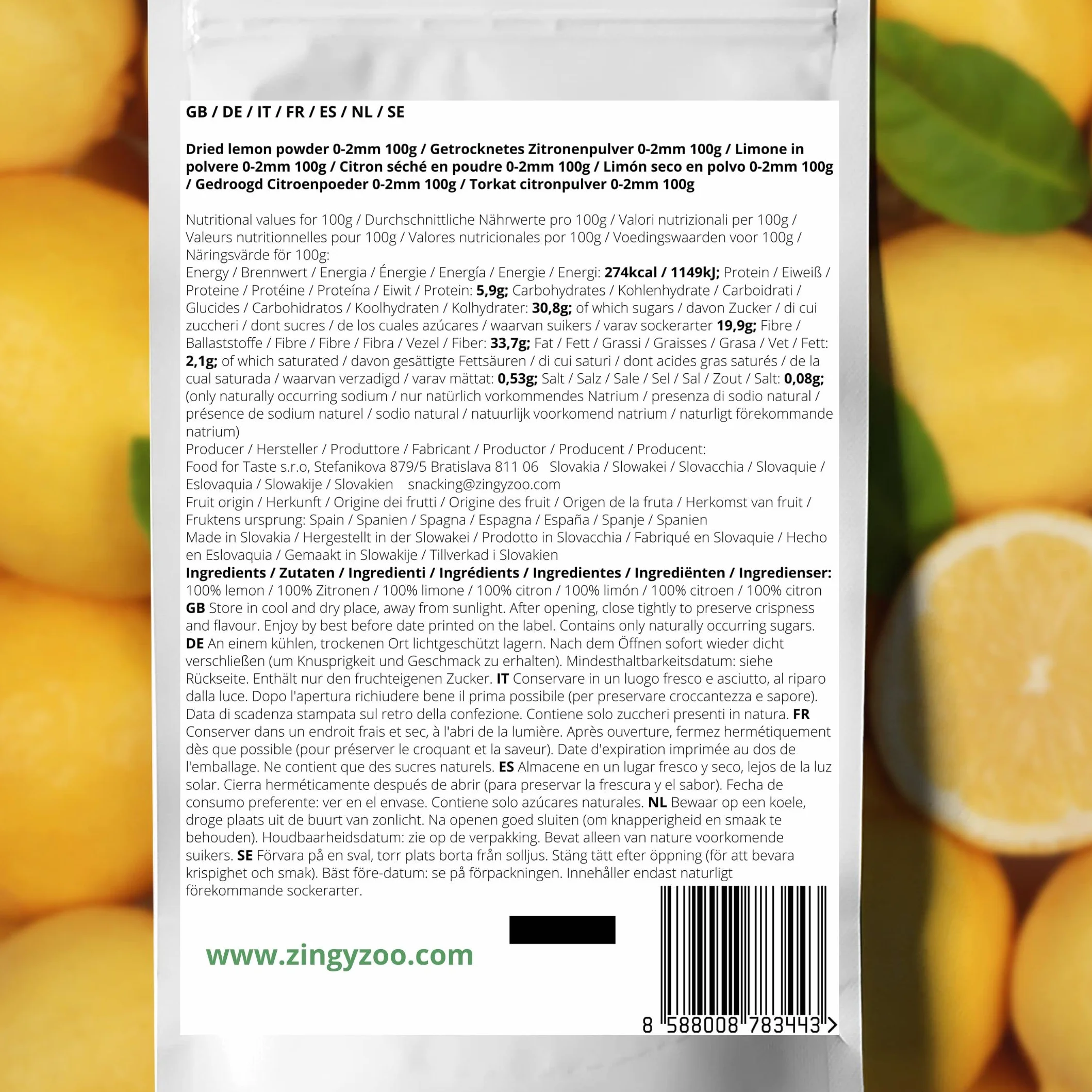 Limon Deshidratado en Polvo | 100% Natural Limon Seco | Fruta Deshidratada Sin Azucar Fruta Seca | Vegana Cruda 100% Fruta Pura en Polvo | Dried Lemon Fruit Powder | ZingyZoo (polvo grueso)