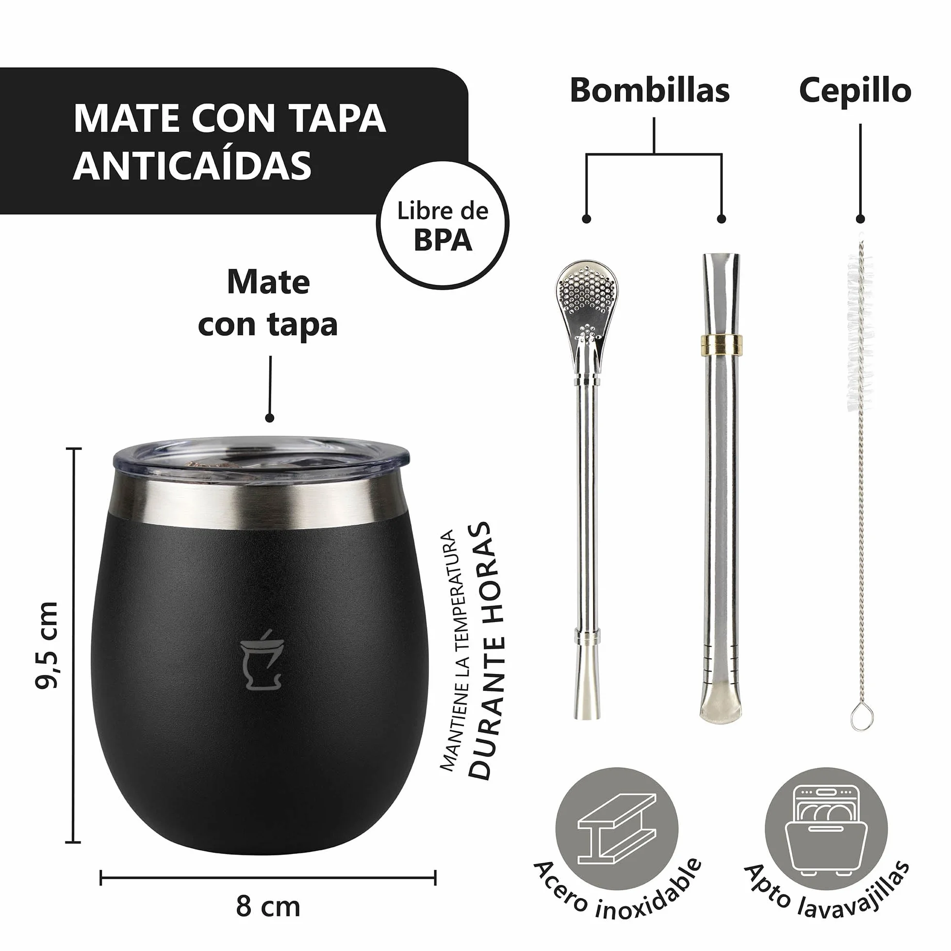 Kit Mate Argentino - Mate Argentino - Kit Mate - Yerba Mate - Mate Bombilla - Productos Argentinos - Negro