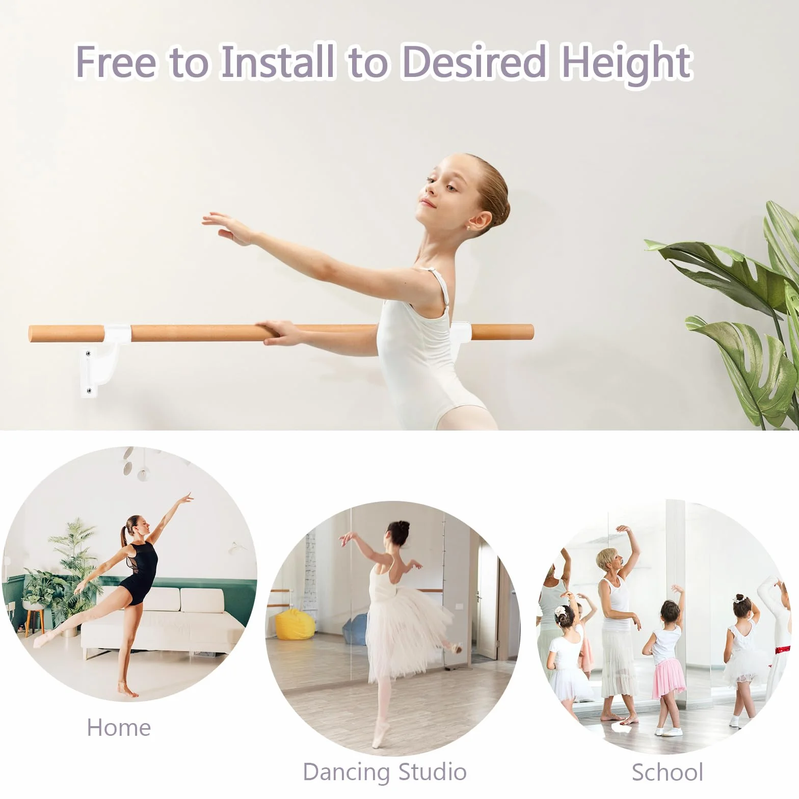 GYMAX Barra de Ballet de Pared 4 pies, Madera de Haya para Estiramiento, Yoga y Entrenamiento
