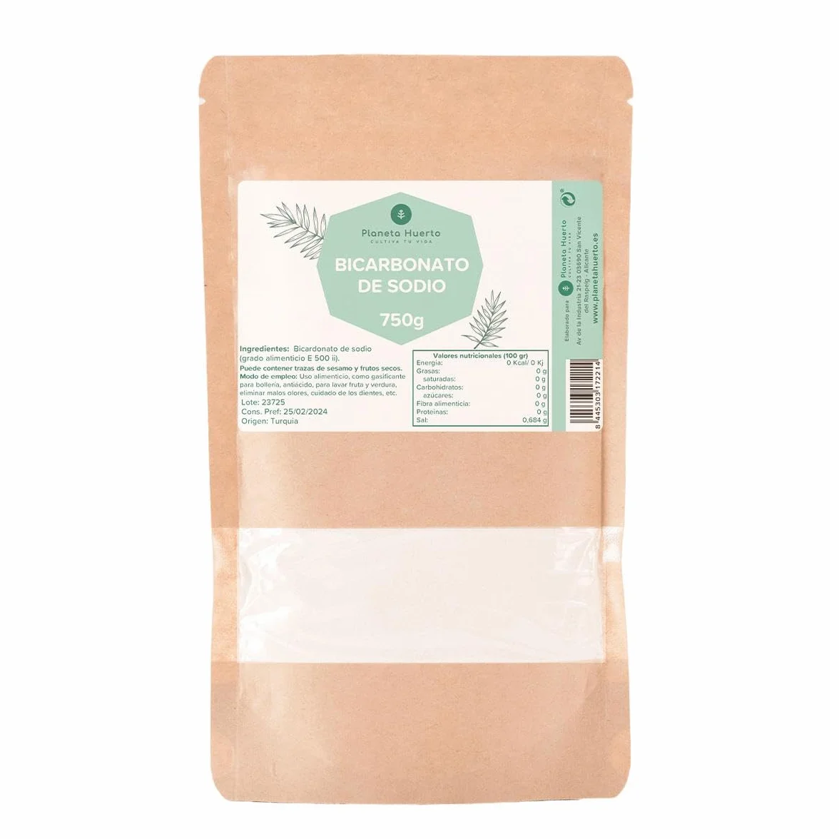 PLANETA HUERTO | Bicarbonato de Sodio Alimentario ECO 750 g - Uso Alimentario, Ecológico y Multiusos para Cocina y Limpieza